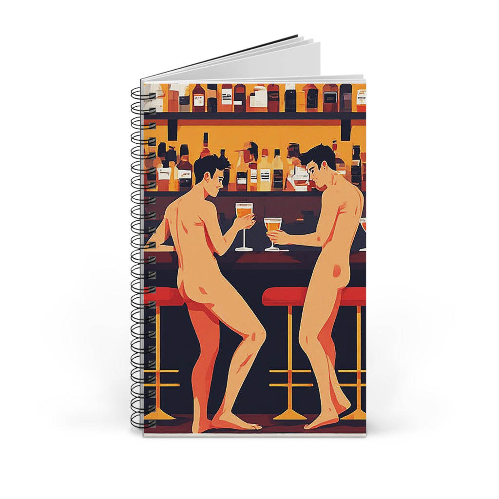 Naked at the Bar Spiral Journal — Retro Cocktail Illustration Notebook