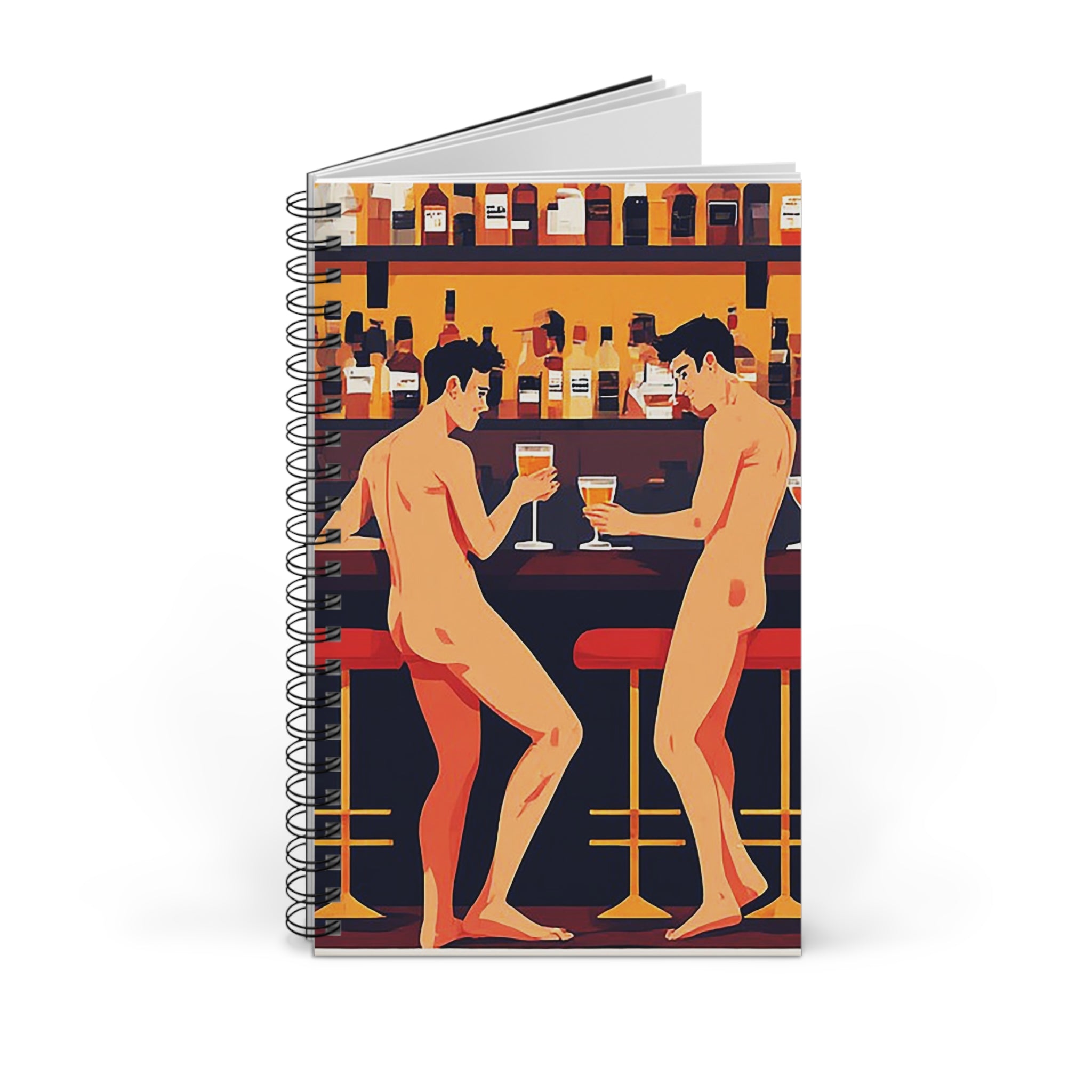 Naked at the Bar Spiral Journal — Retro Cocktail Illustration Notebook