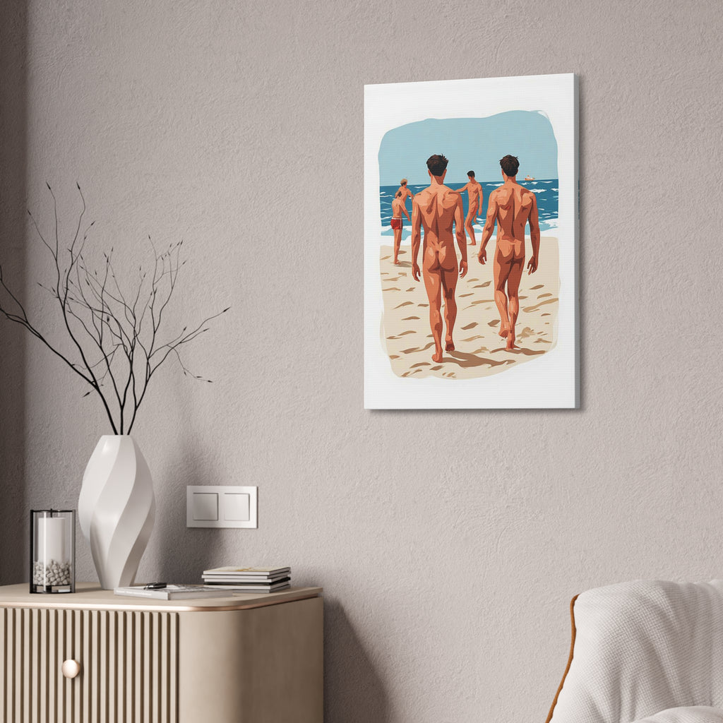 Canvas Wall Art – Beach Scene of Men Walking on Shore (Stretched Canvas)