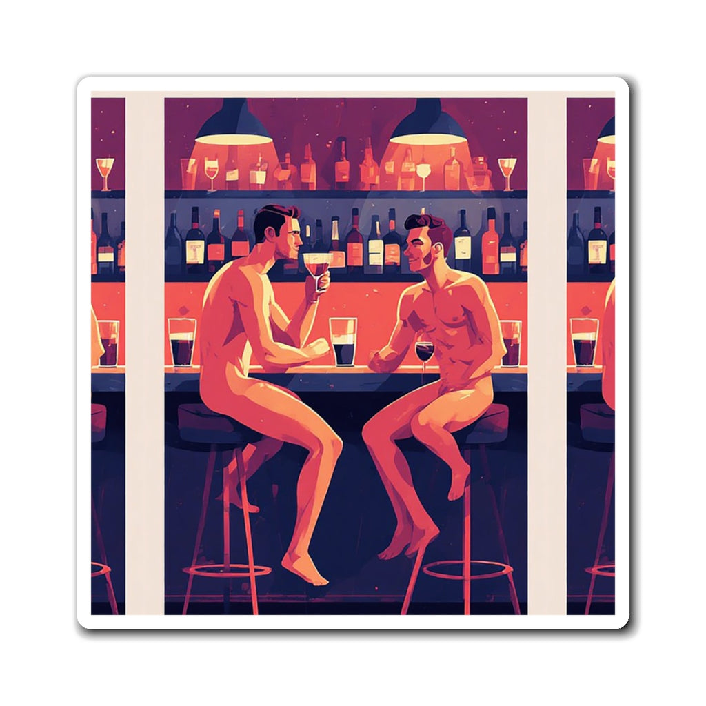 Naked Bar Buddies Magnet — Colorful Retro Gay Pride Refrigerator Magnet