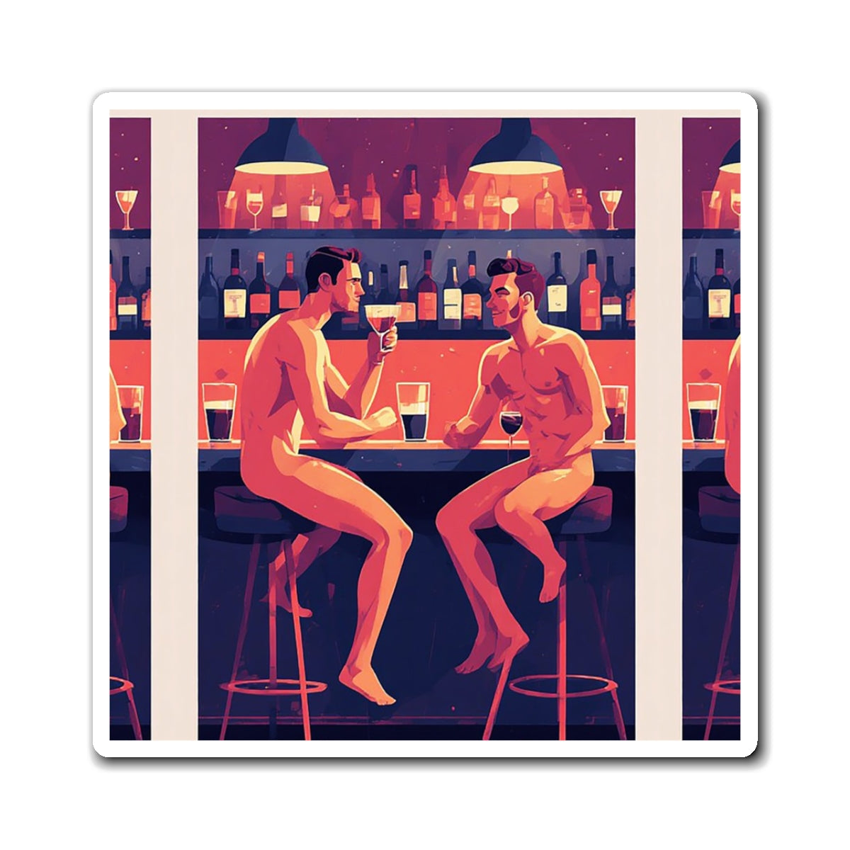 Naked Bar Buddies Magnet — Colorful Retro Gay Pride Refrigerator Magnet