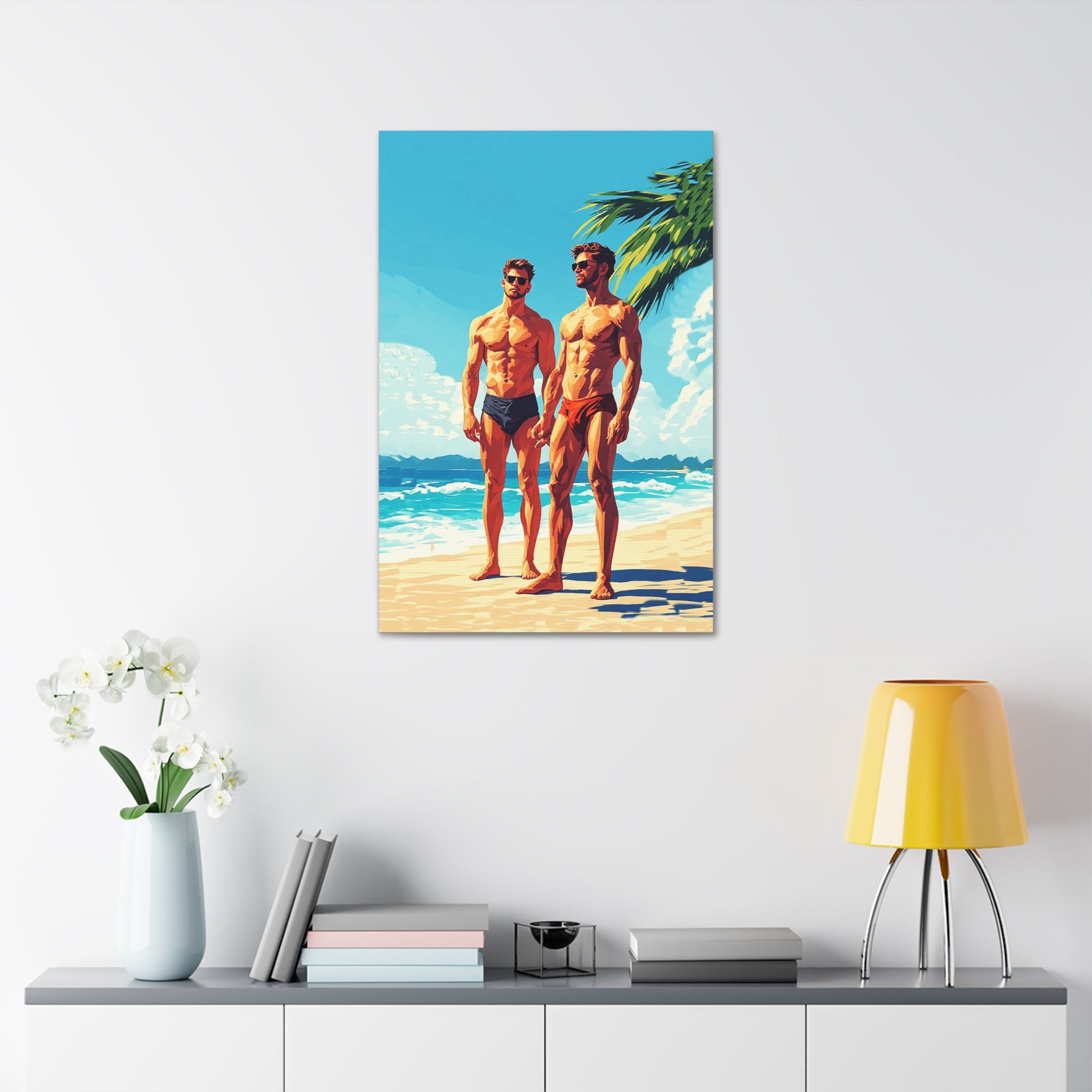 Beach Muscle Poster Canvas — Two Men Summer Swim Art (Stretched 1.5")