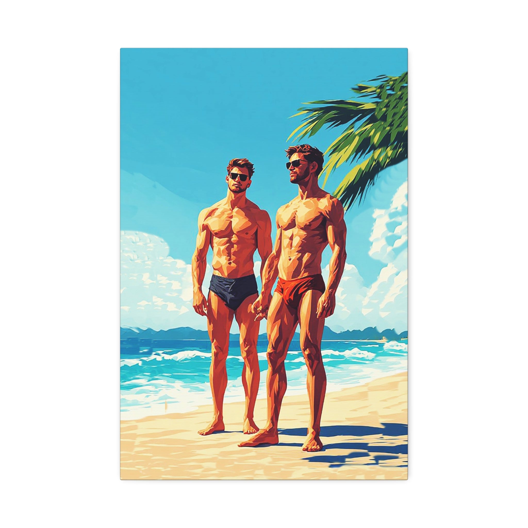 Beach Muscle Poster Canvas — Two Men Summer Swim Art (Stretched 1.5")