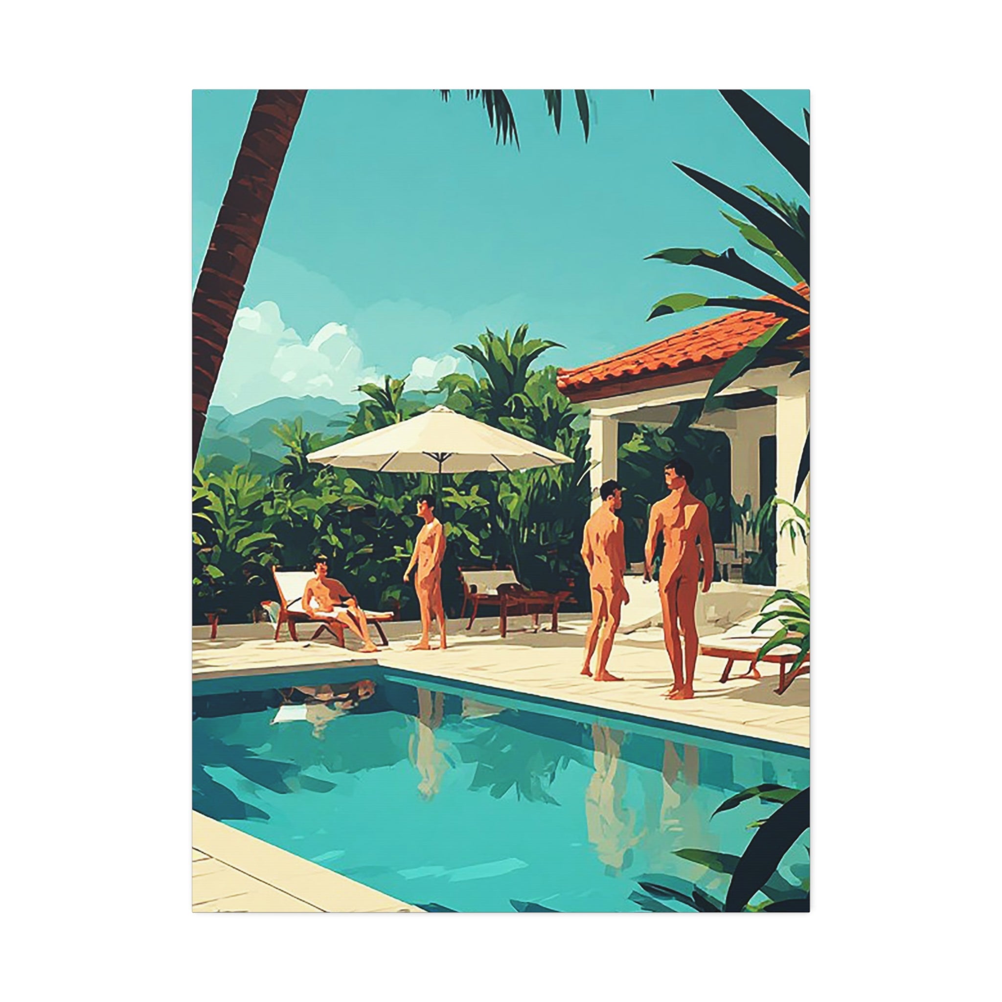 Tropical Poolside Canvas Print — Vintage Summer Resort Wall Art