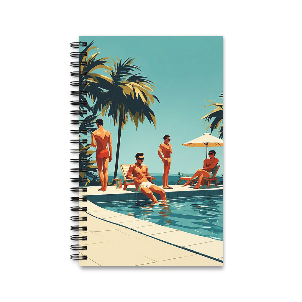 Retro Poolside Journal — Vintage Summer Palm Trees Spiral Notebook
