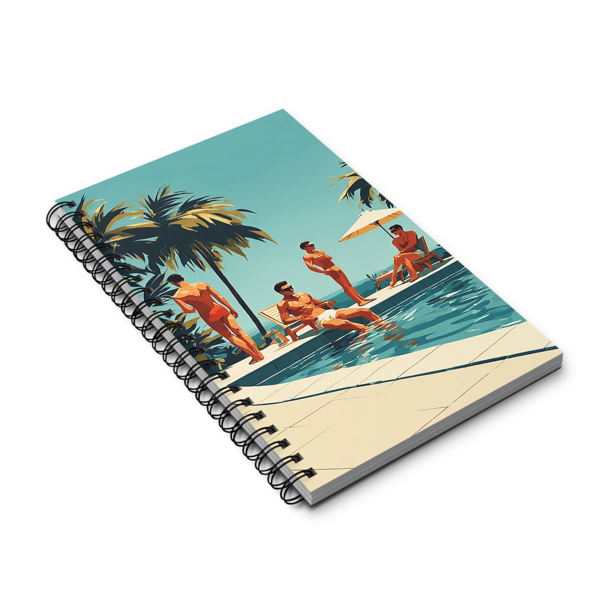 Retro Poolside Journal — Vintage Summer Palm Trees Spiral Notebook