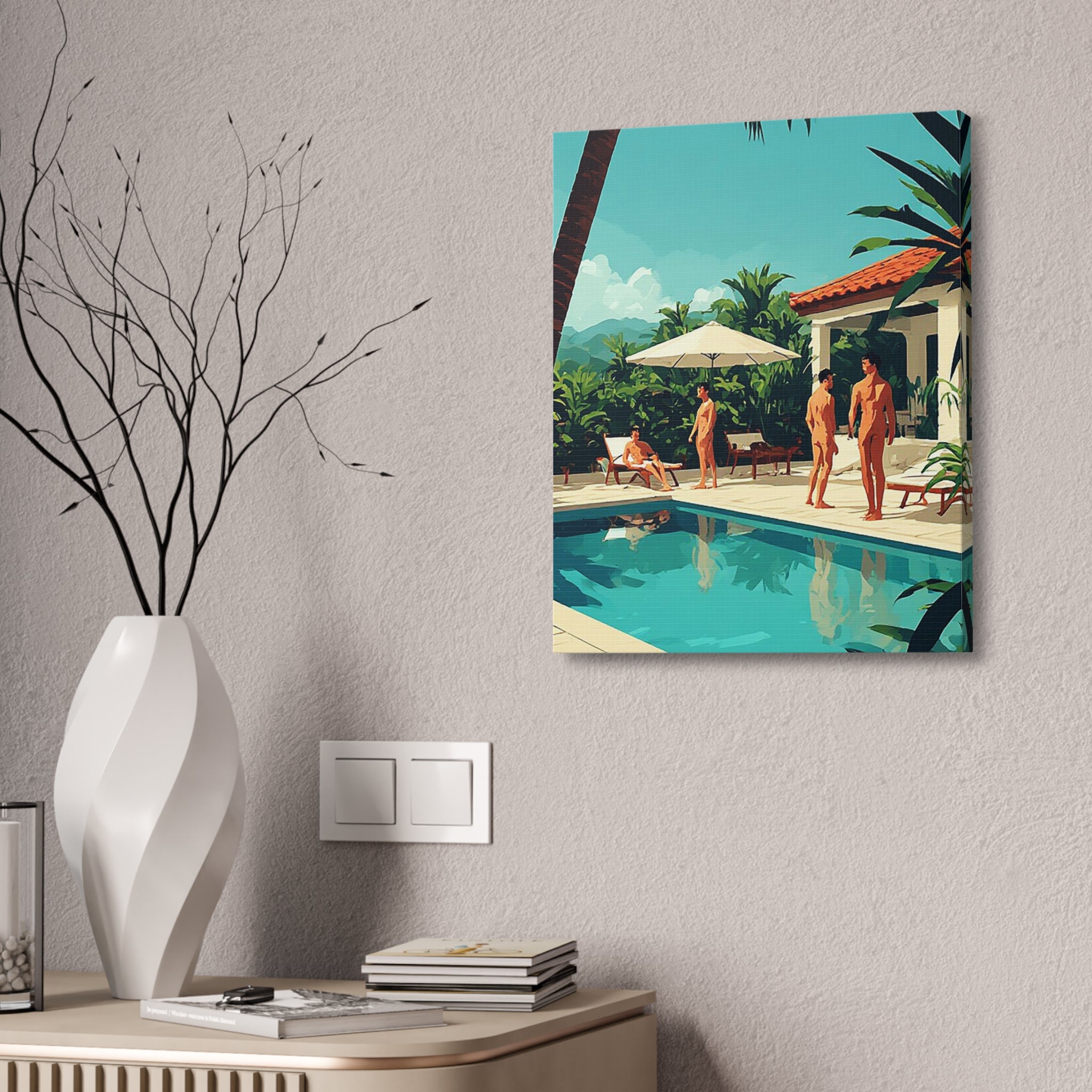 Tropical Poolside Canvas Print — Vintage Summer Resort Wall Art