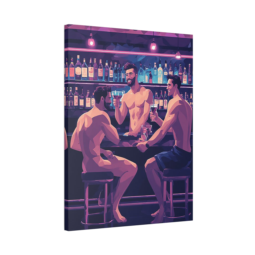 Naked Bartenders Canvas Print – Men at the Bar Stretched Wall Art