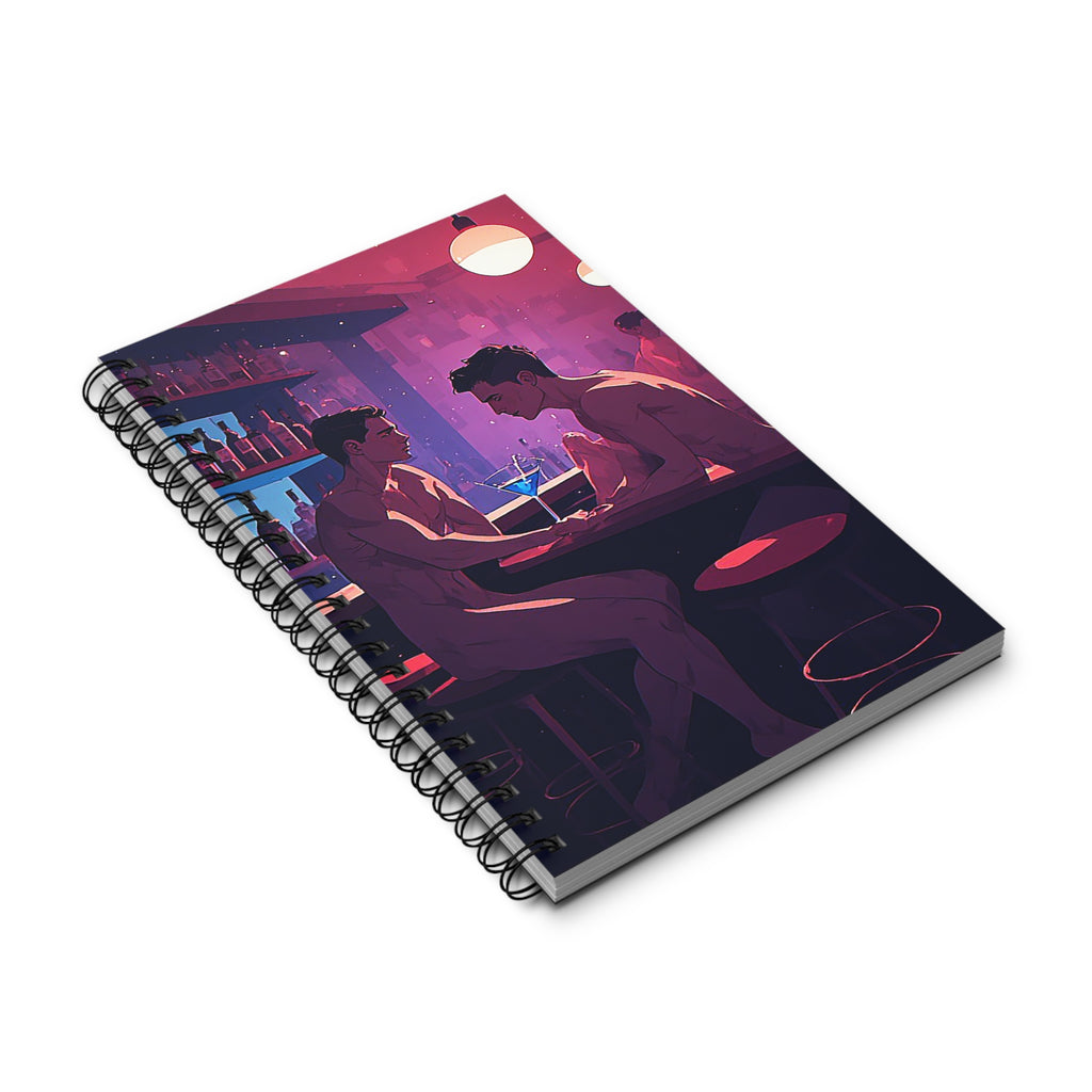 Spiral Journal — Nightclub Bar Art Cover, Intimate Gay Couples Illustration Notebook