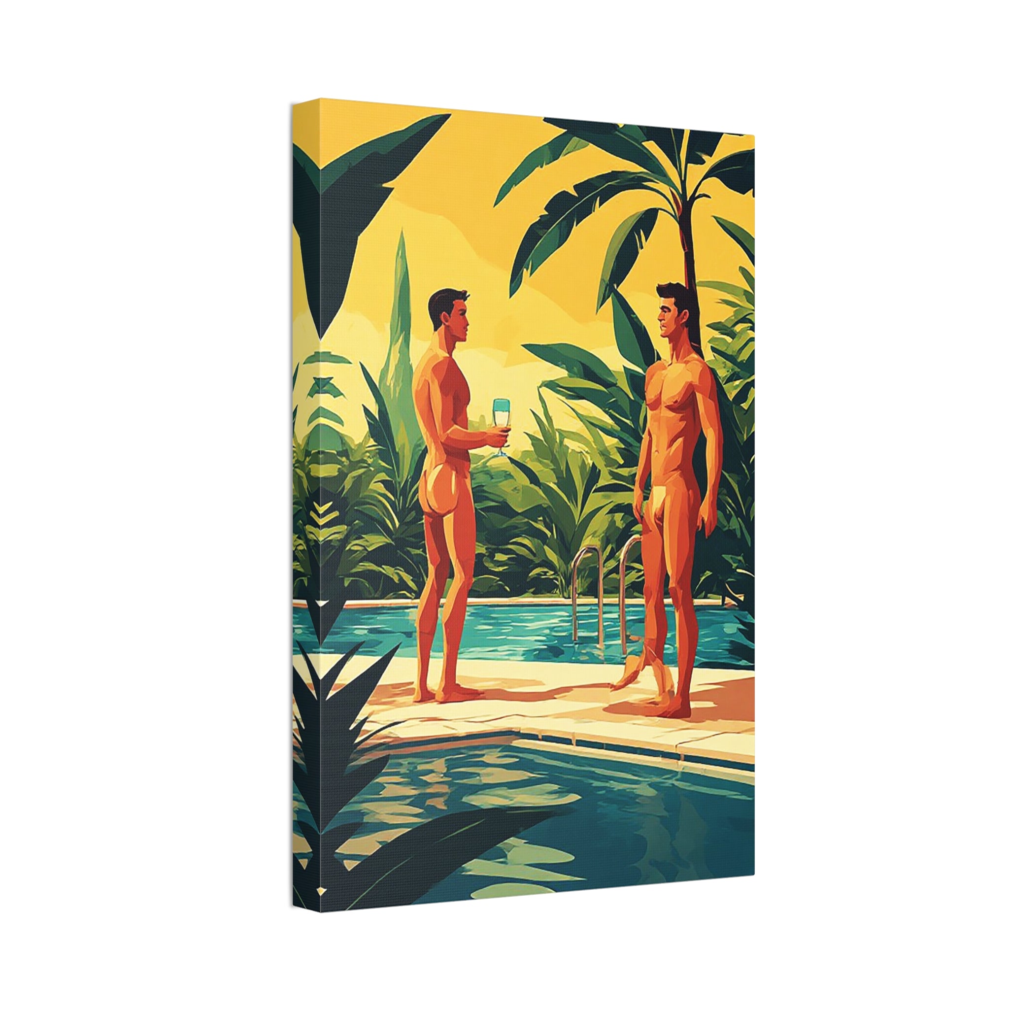 Poolside Fathers & Sons Canvas Print — Retro Summer Art