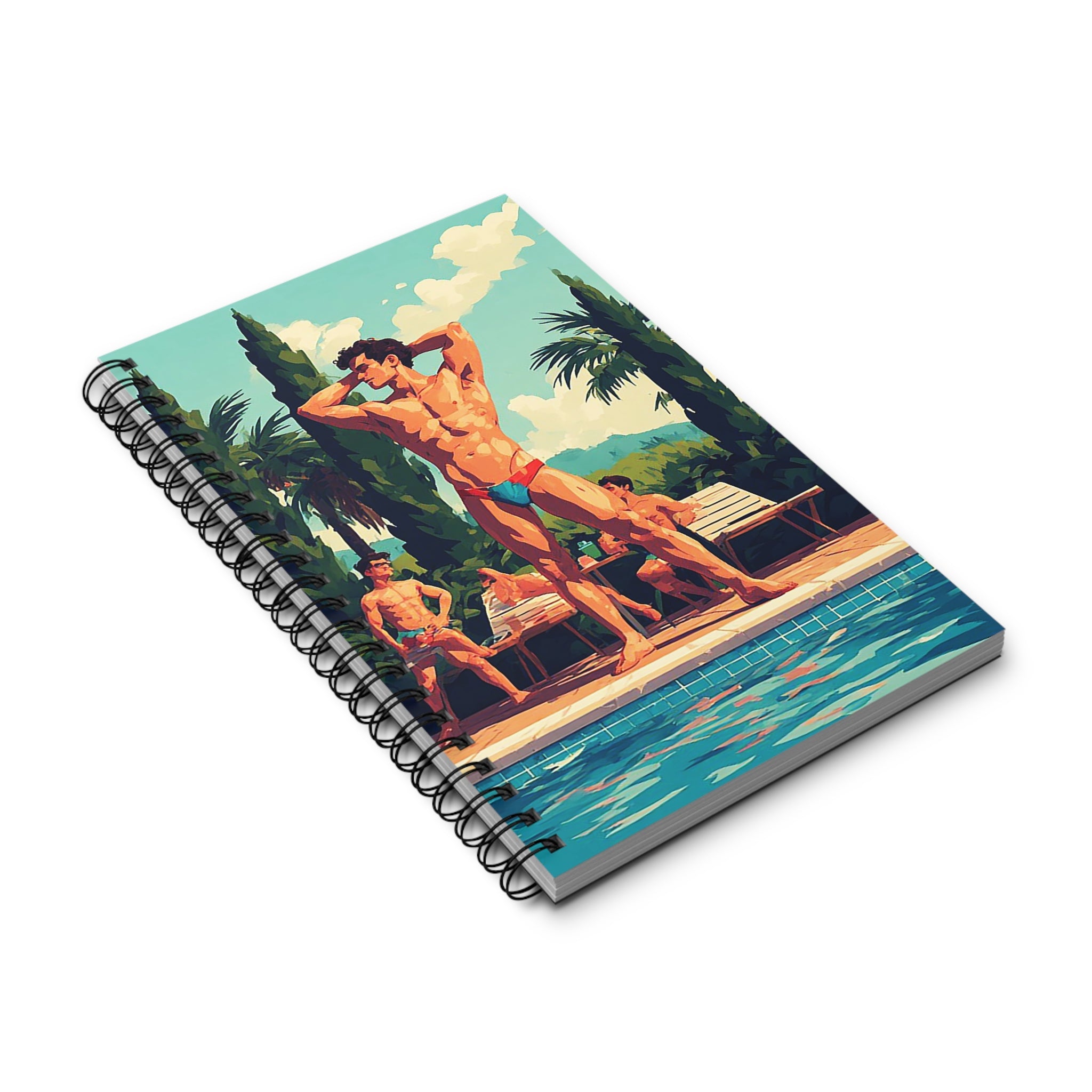 Poolside Muscle Spiral Journal – Retro Swimboy Illustration Notebook