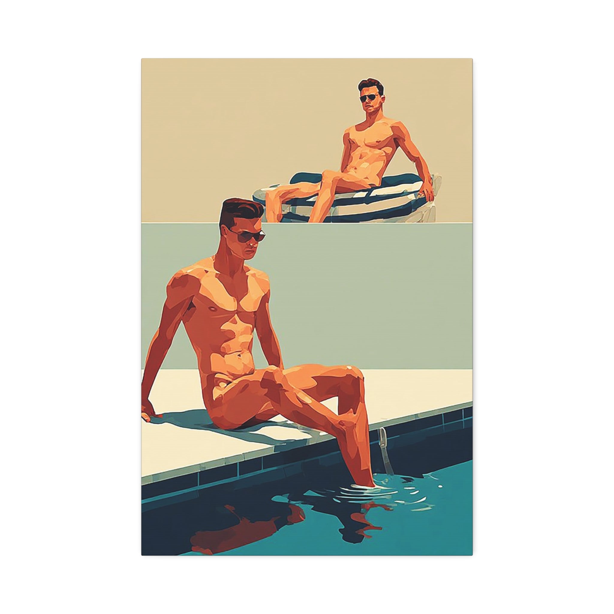 Poolside Retro Art Canvas — Midcentury Sunbathers Stretched Print