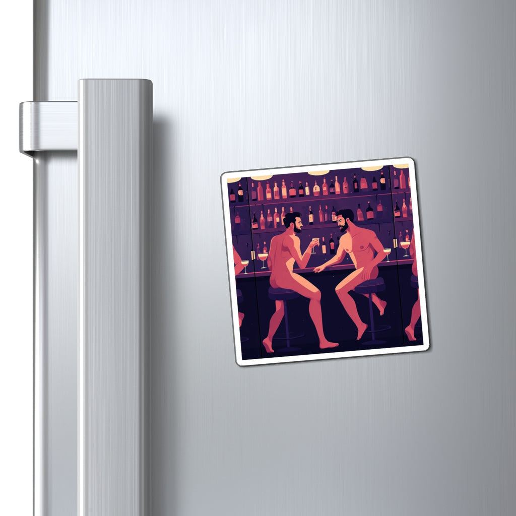Gay Bar Nightclub Magnet — Retro Two Men Drinking Illustration Refrigerator Sticker