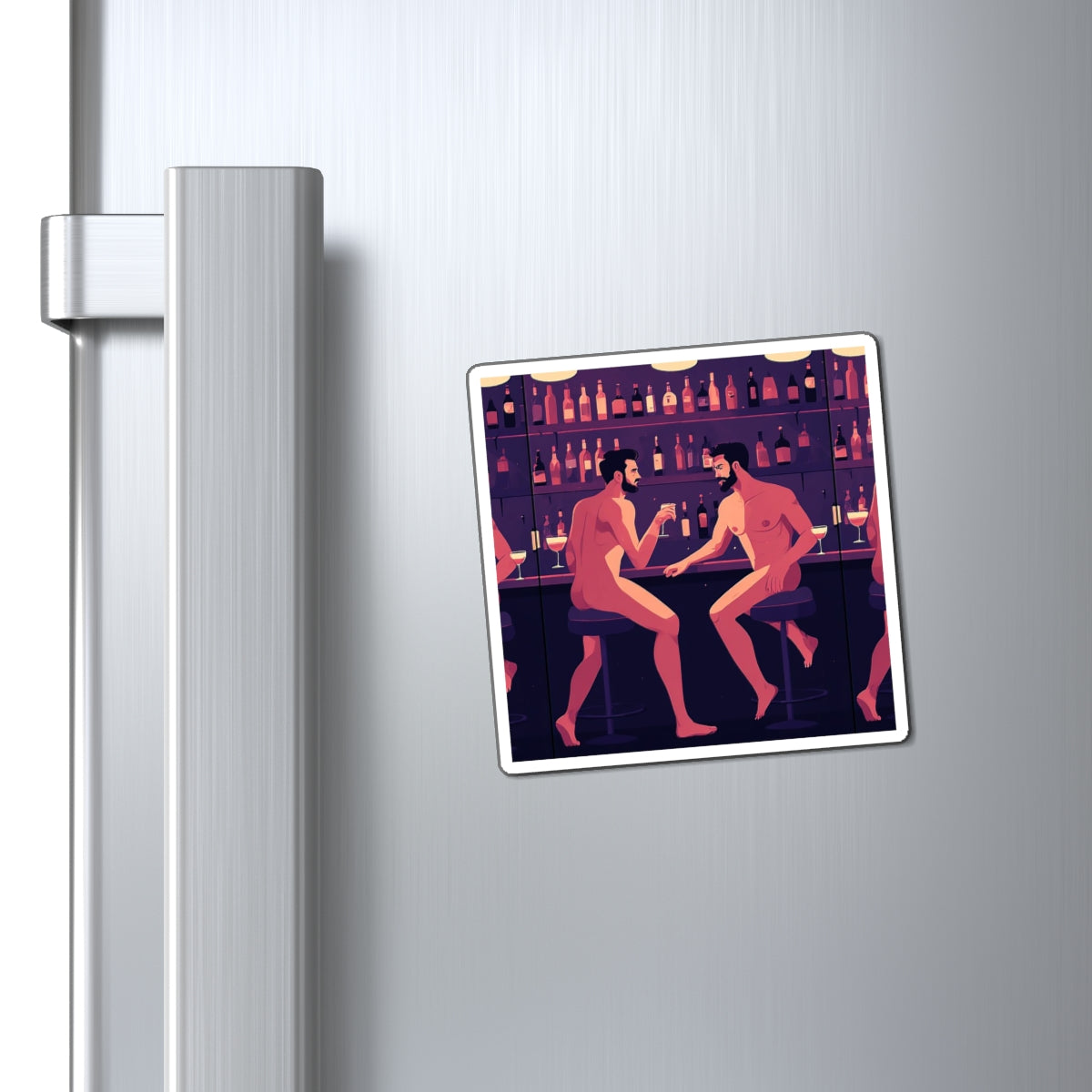 Gay Bar Nightclub Magnet — Retro Two Men Drinking Illustration Refrigerator Sticker