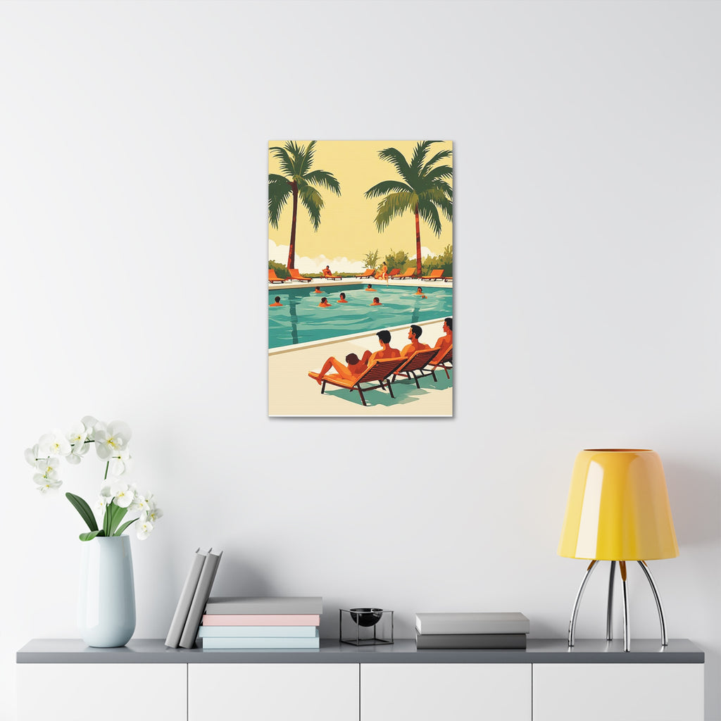 Retro Poolside Canvas Print – Tropical Resort Wall Art