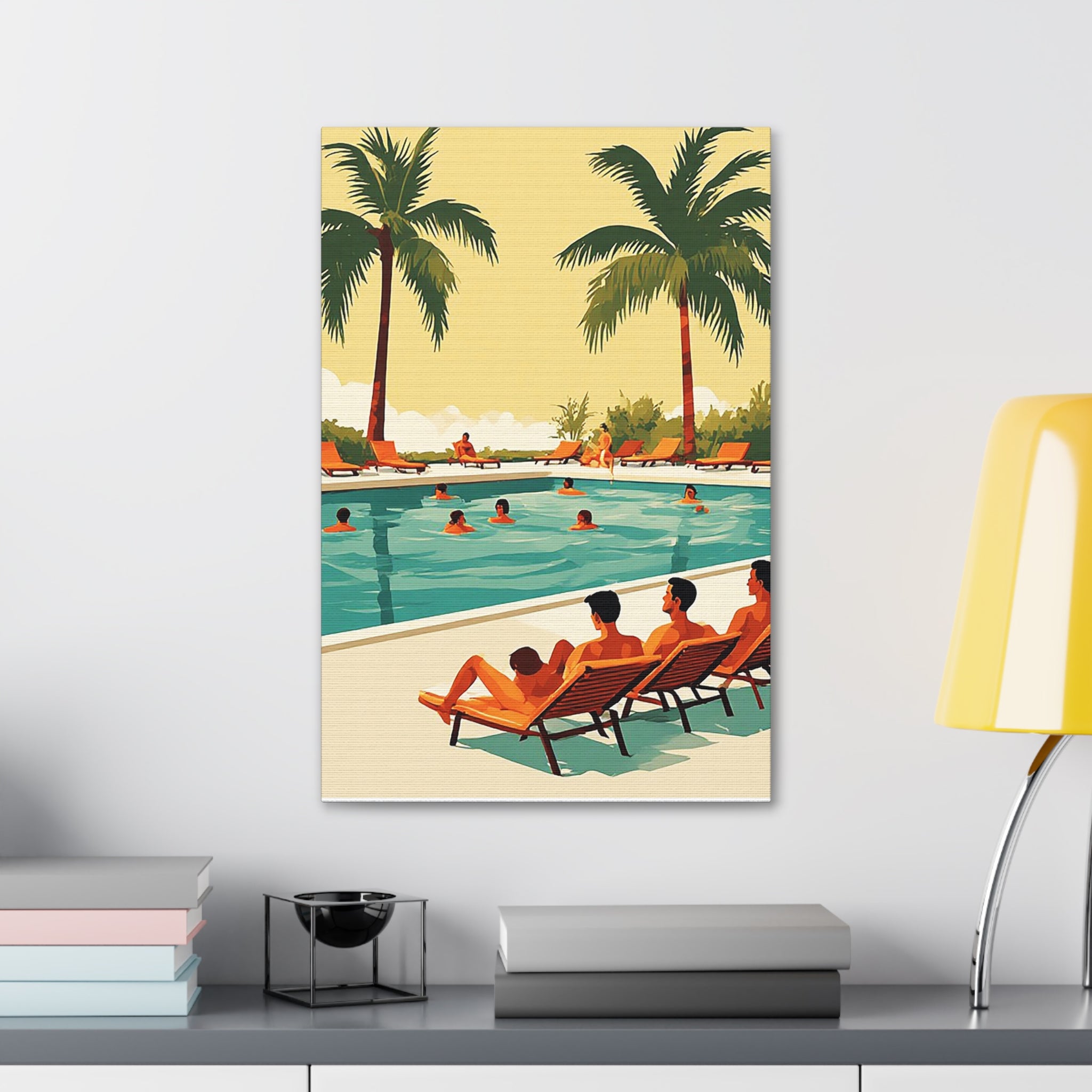 Retro Poolside Canvas Print – Tropical Resort Wall Art