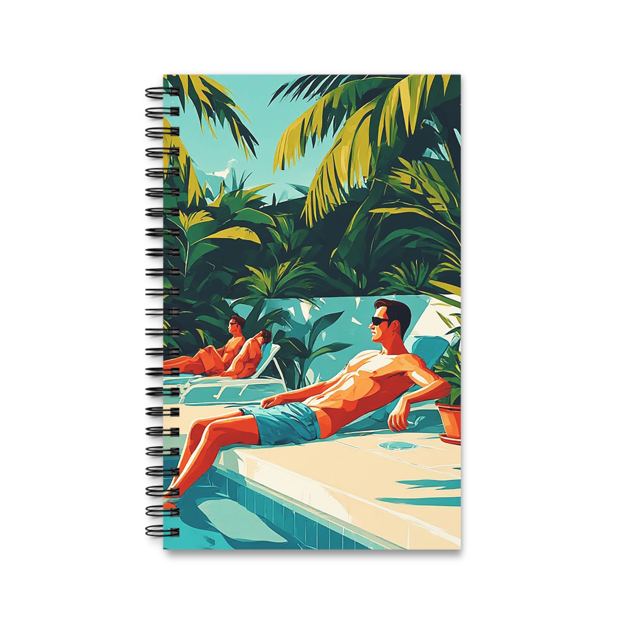 Tropical Poolside Spiral Journal – Retro Summer Vacation Notebook