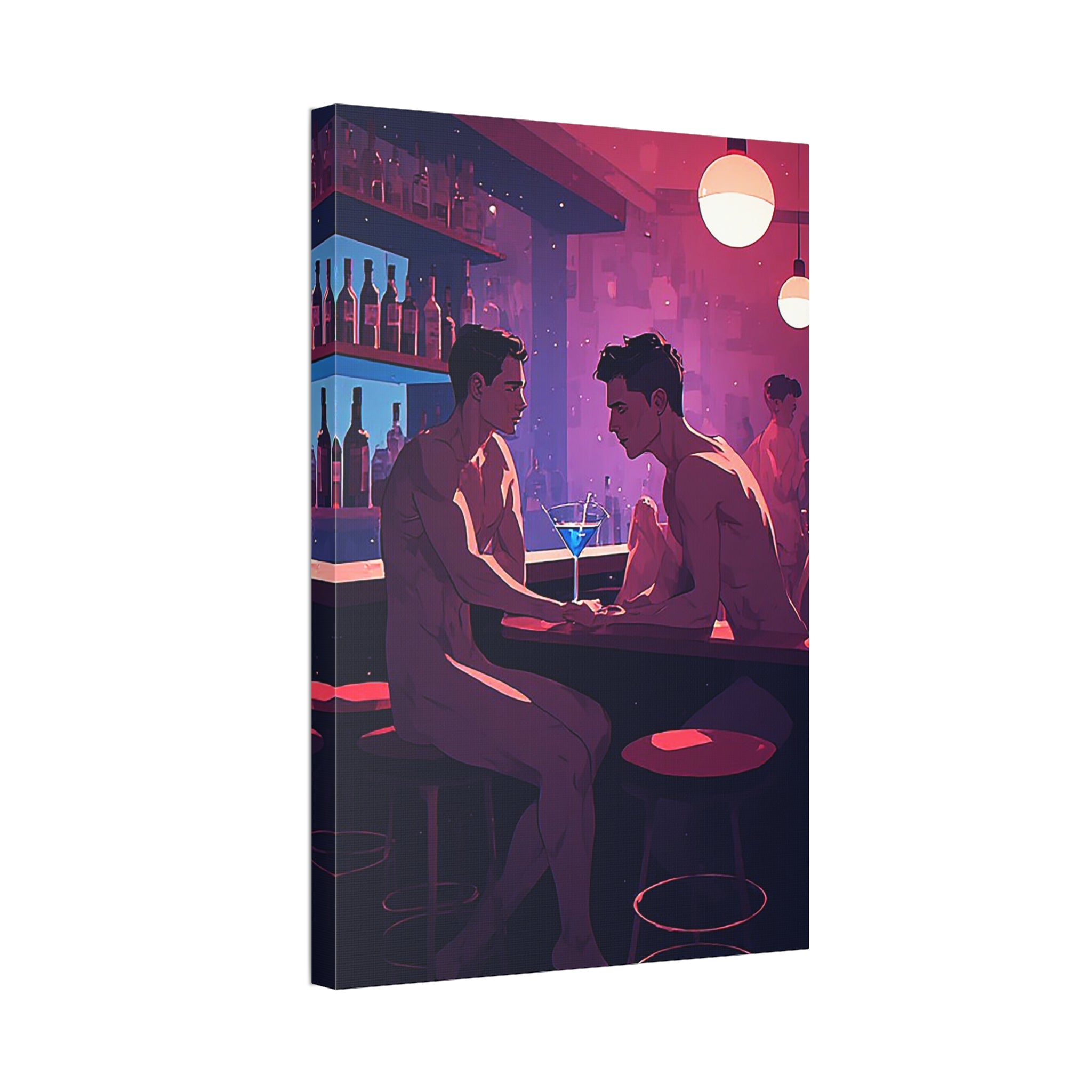 Canvas Print — Neon Bar Night: Intimate Two Men Art Print