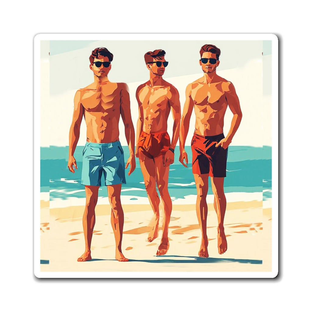 Beach Bros Magnet — Retro Summer Shirtless Guys Refrigerator Magnet