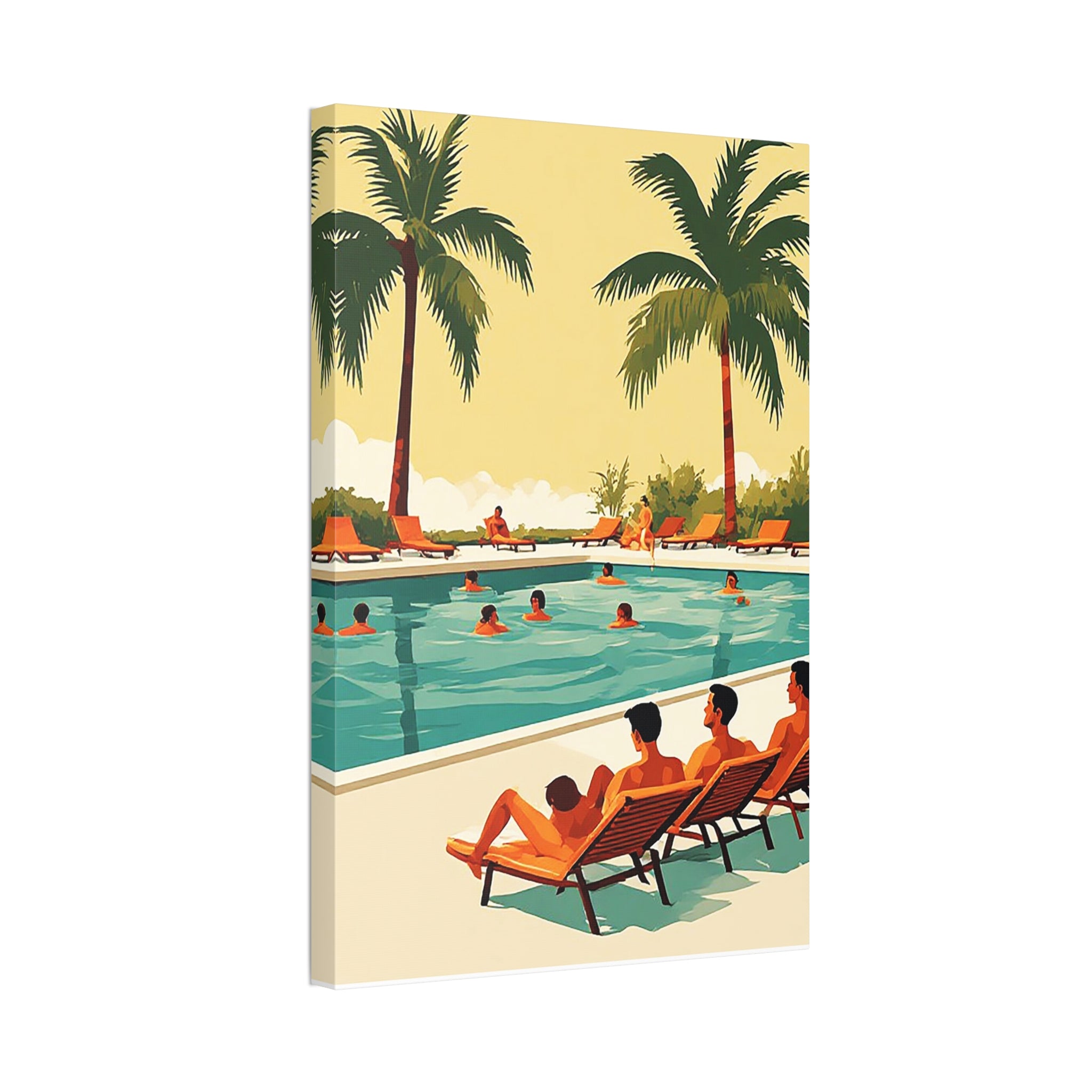 Retro Poolside Canvas Print – Tropical Resort Wall Art