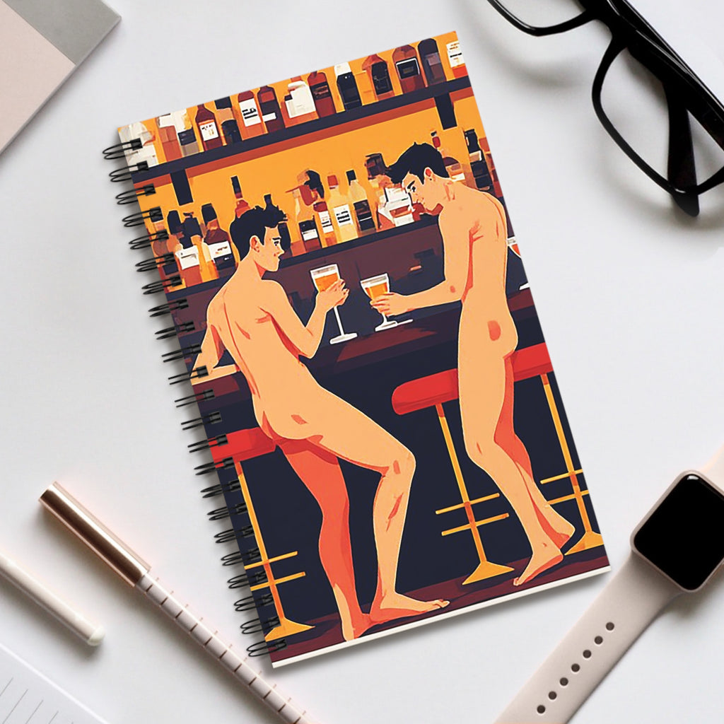 Naked at the Bar Spiral Journal — Retro Cocktail Illustration Notebook