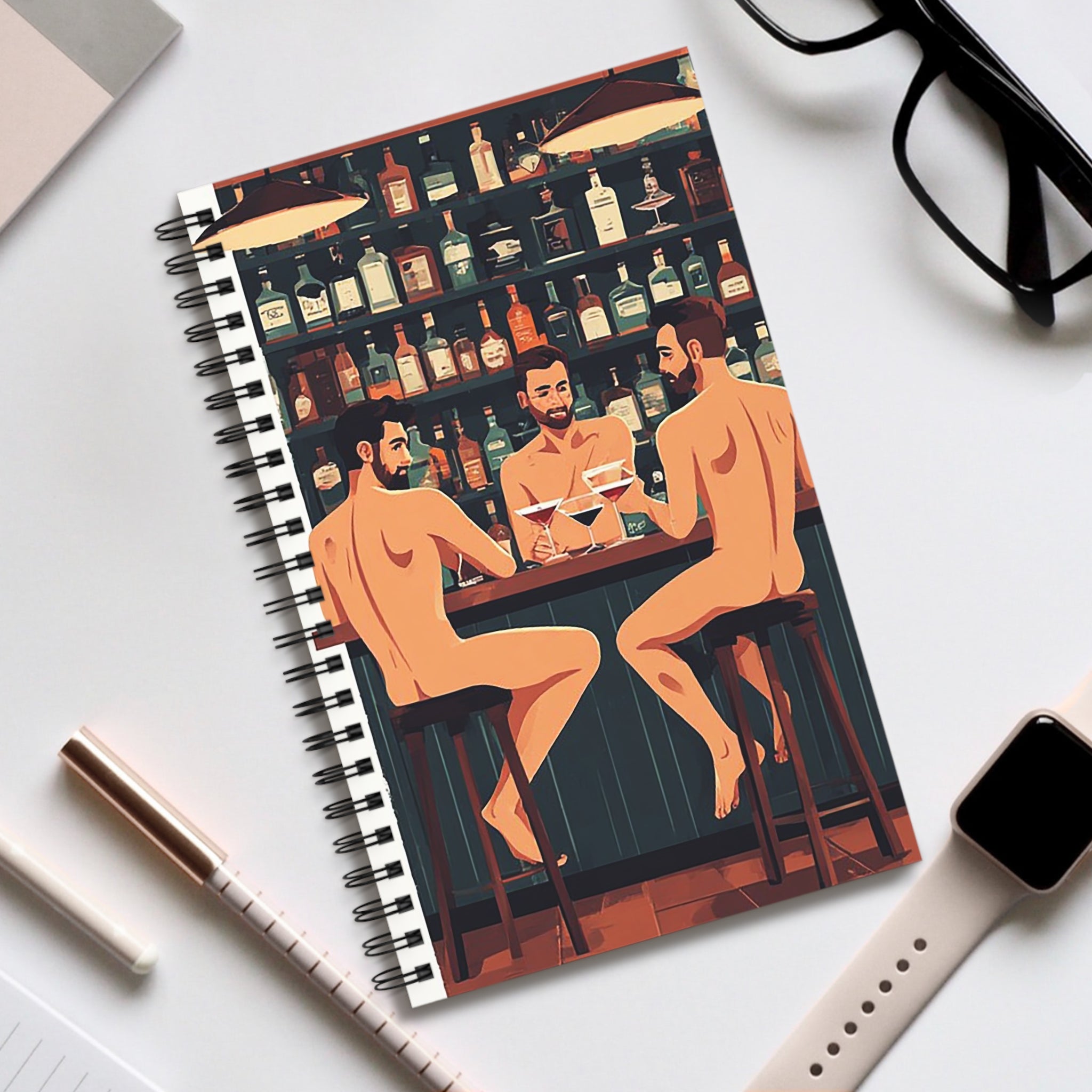 Naked Night Out Spiral Journal — Retro Bar Scene Notebook