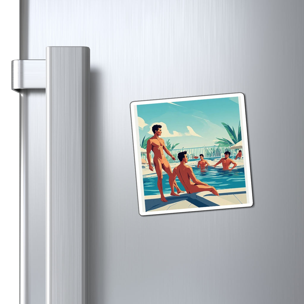 Poolside Men Magnet — Retro Beach Vibes Refrigerator Sticker
