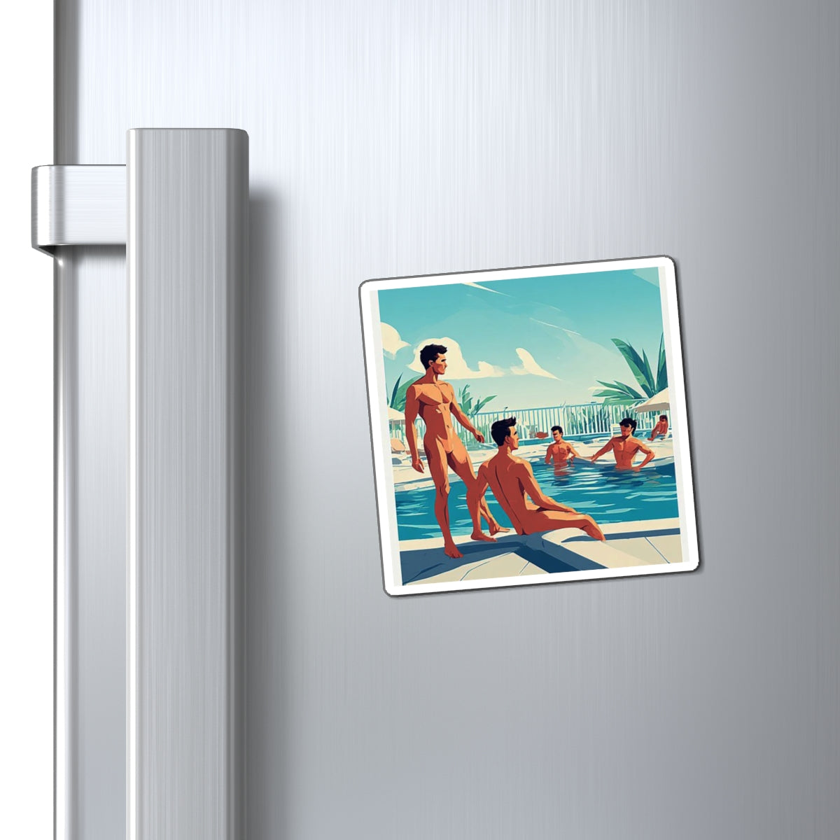Poolside Men Magnet — Retro Beach Vibes Refrigerator Sticker