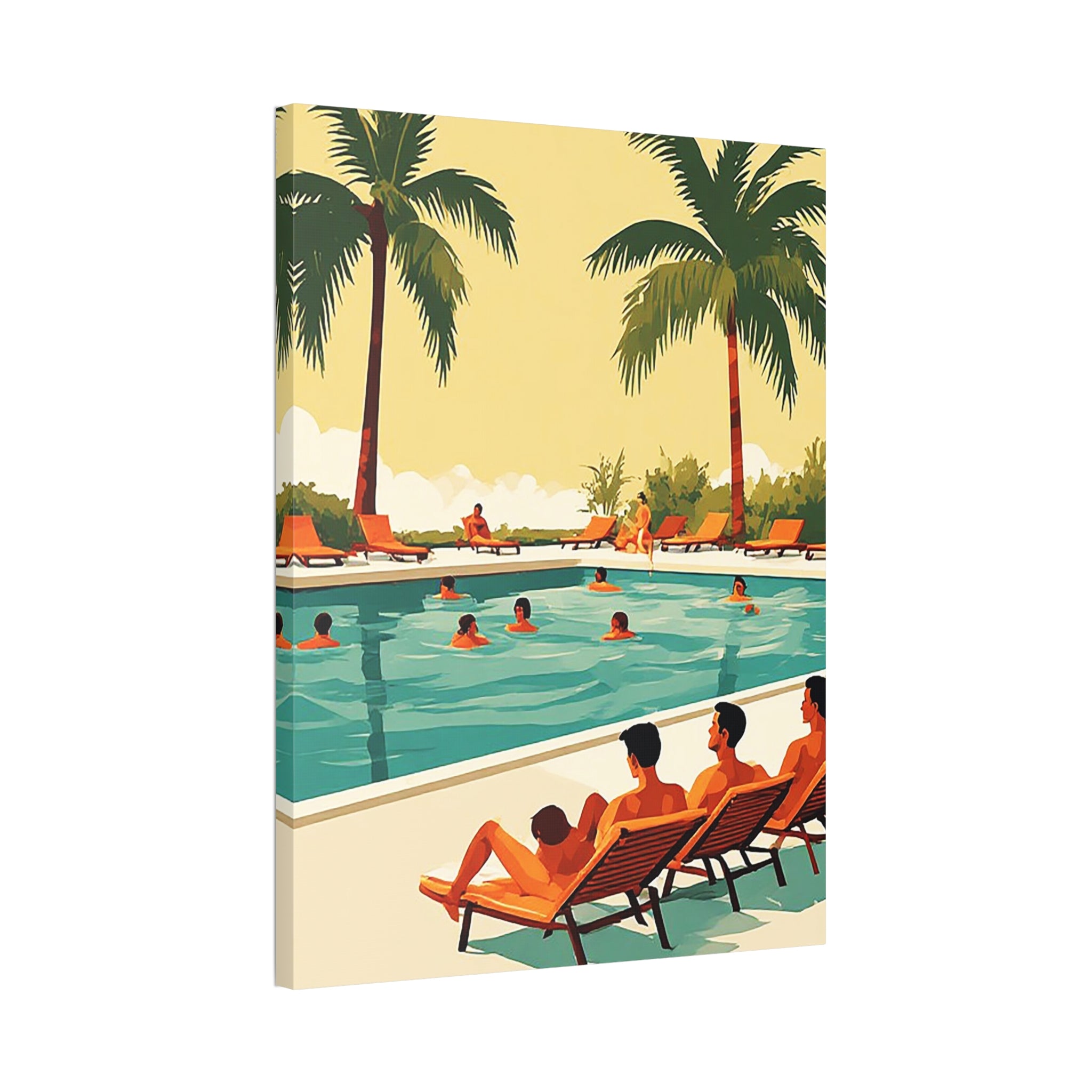Retro Poolside Canvas Print – Tropical Resort Wall Art