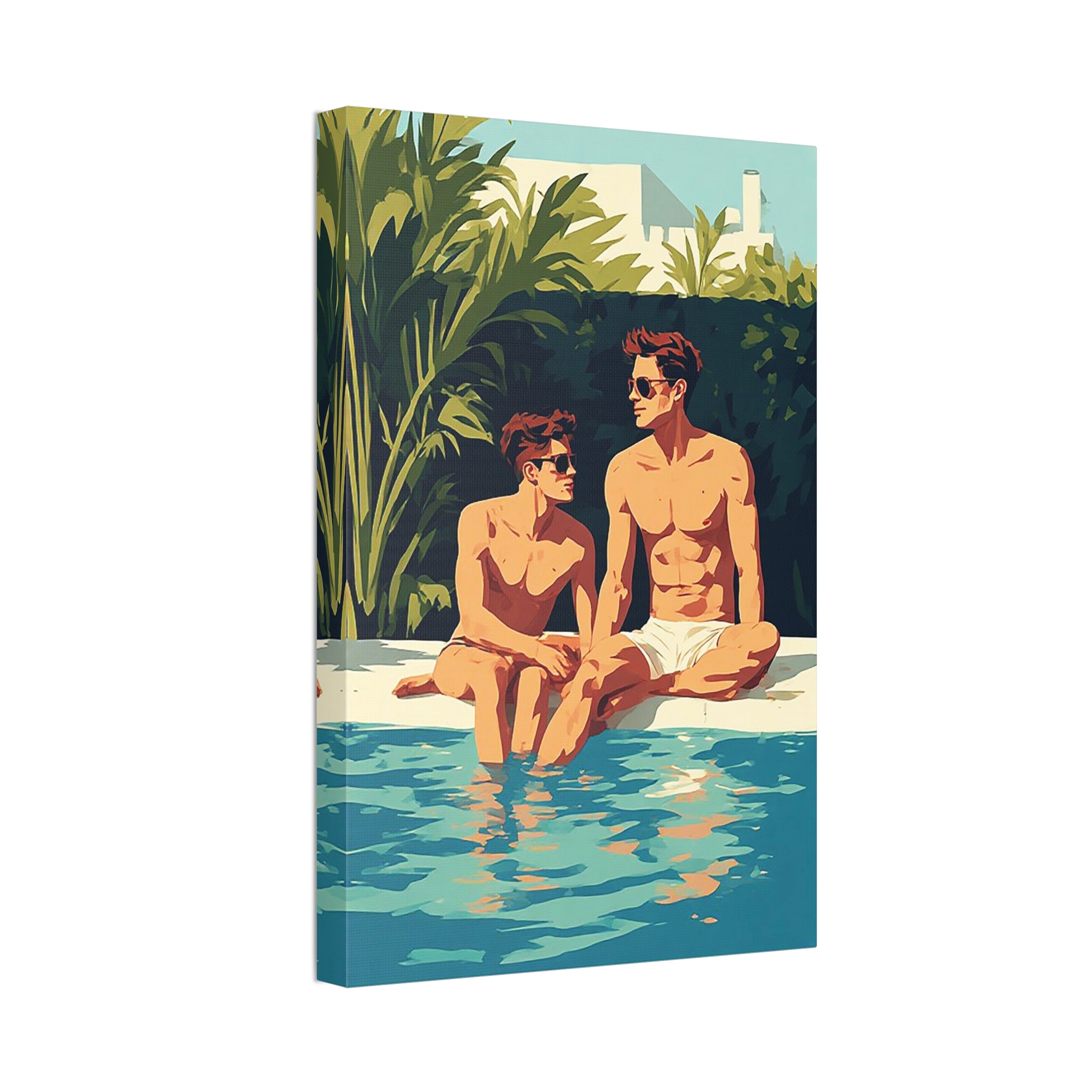 Poolside Fathers & Sons Canvas Print — Retro Summer Art