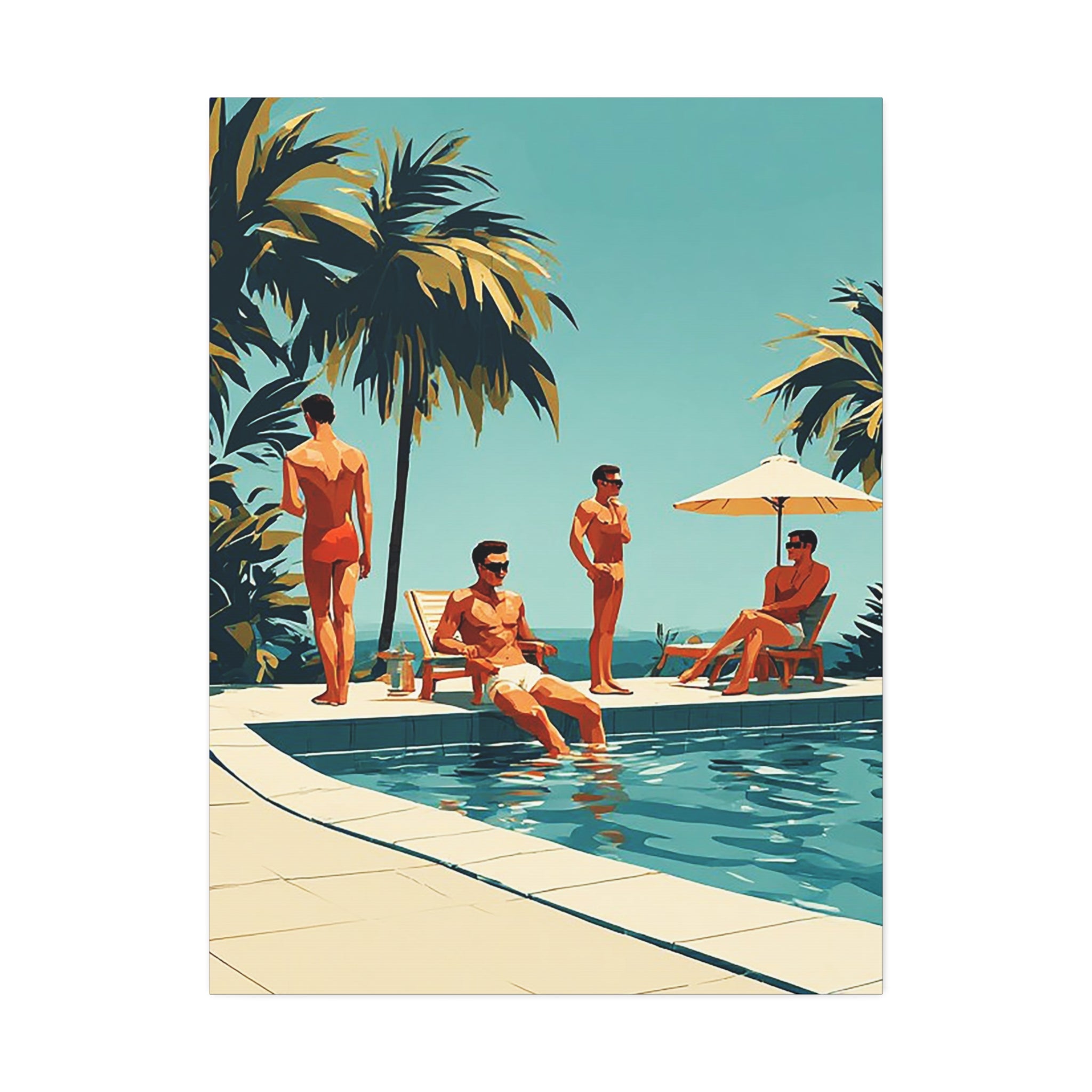 Vintage Poolside Canvas Wall Art — Retro Palm Trees & Sunbathers
