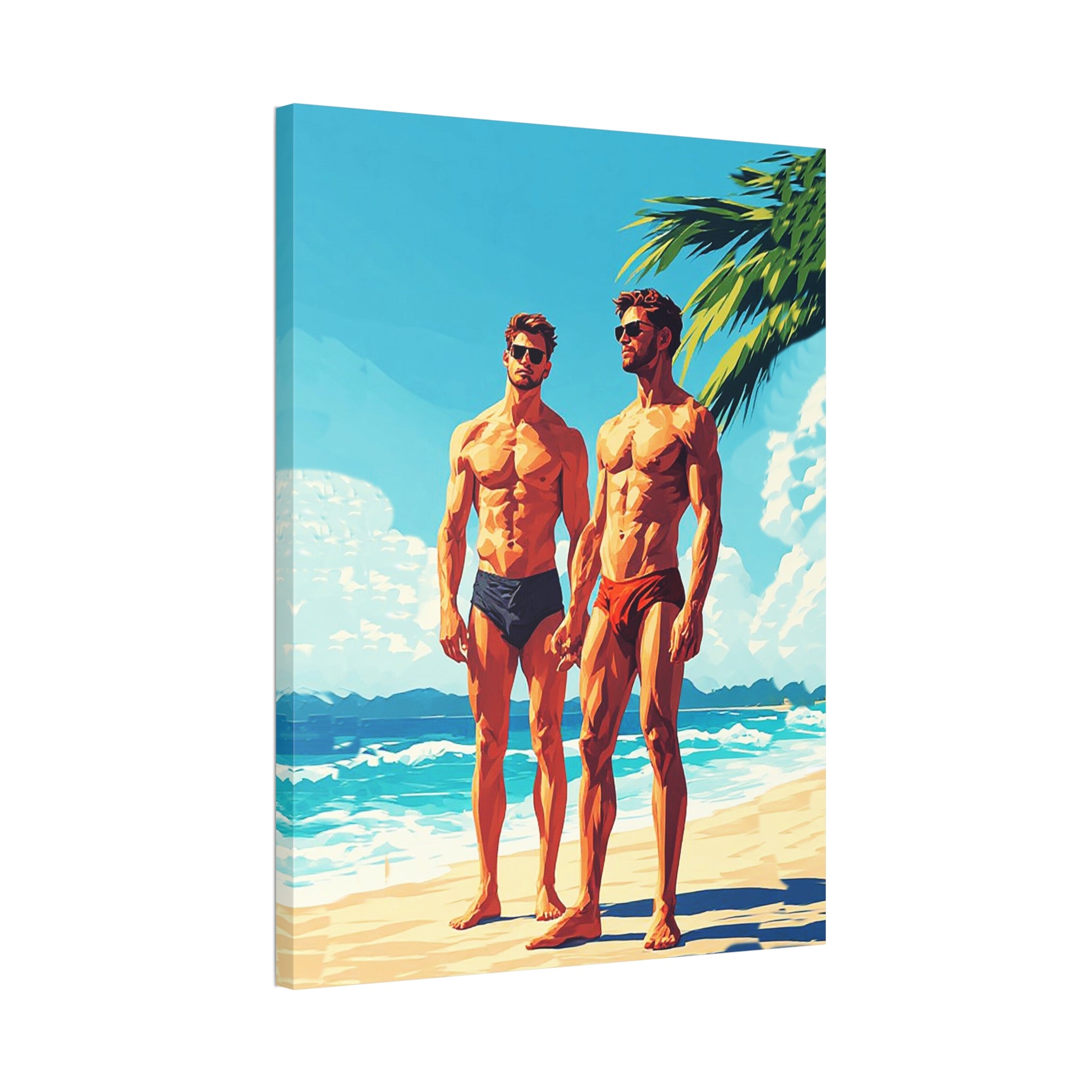 Beach Muscle Poster Canvas — Two Men Summer Swim Art (Stretched 1.5")