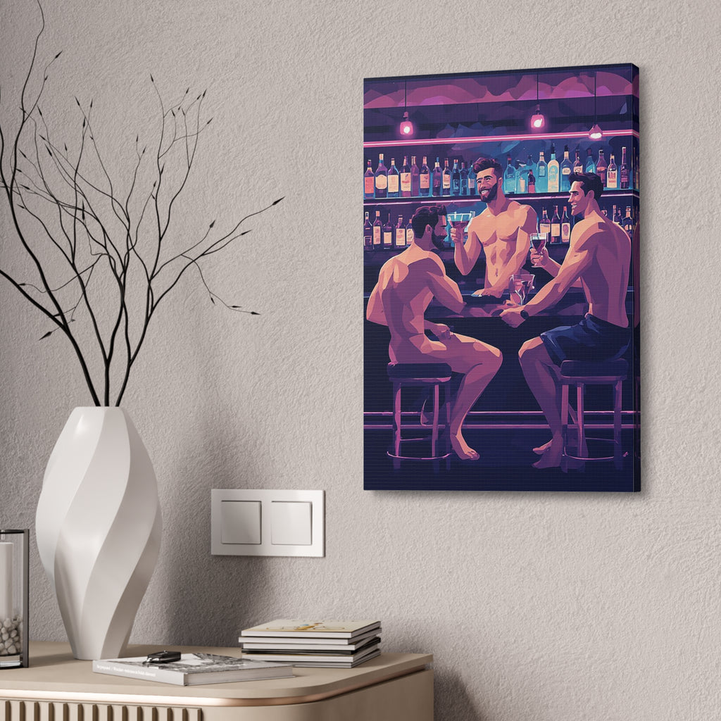 Naked Bartenders Canvas Print – Men at the Bar Stretched Wall Art
