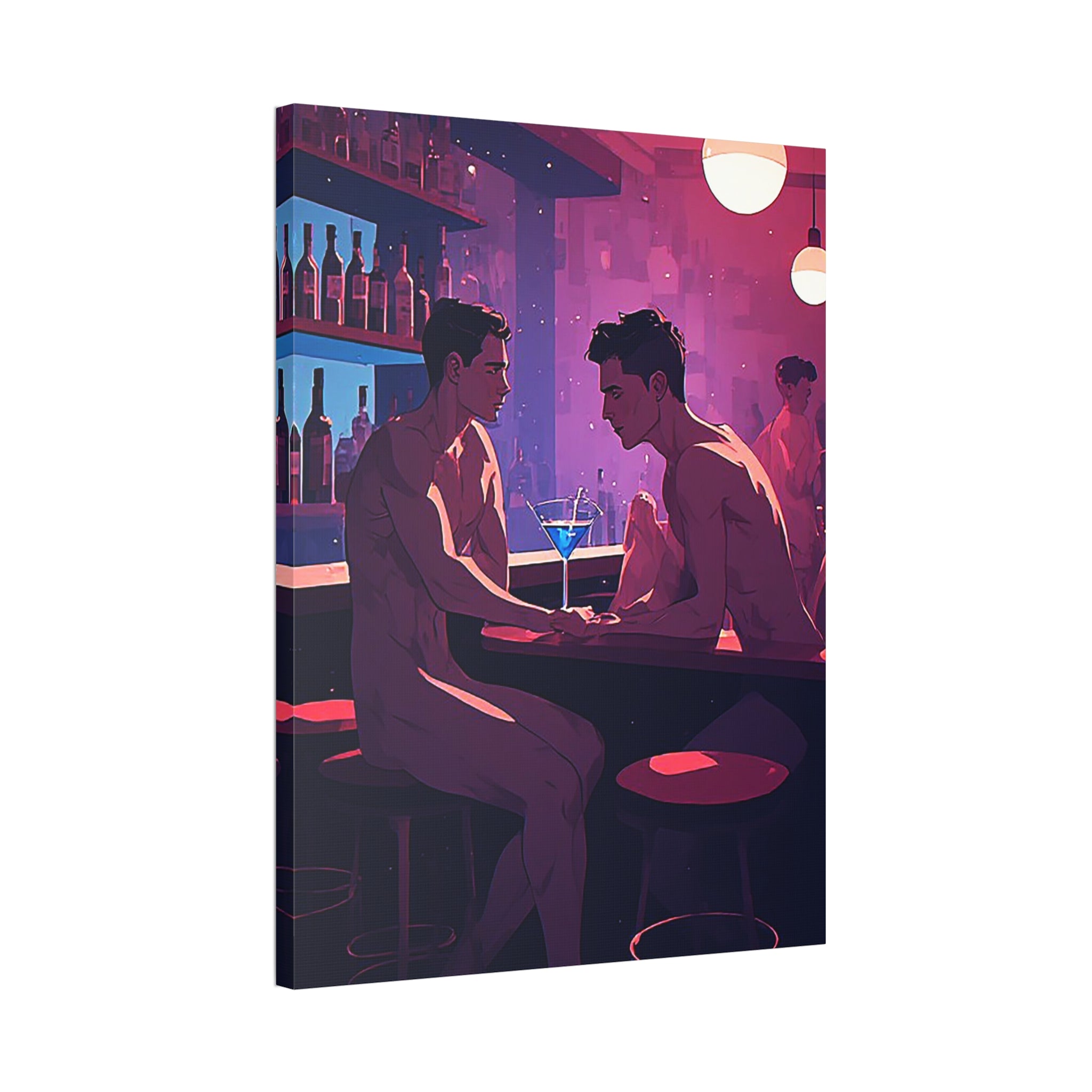 Canvas Print — Neon Bar Night: Intimate Two Men Art Print