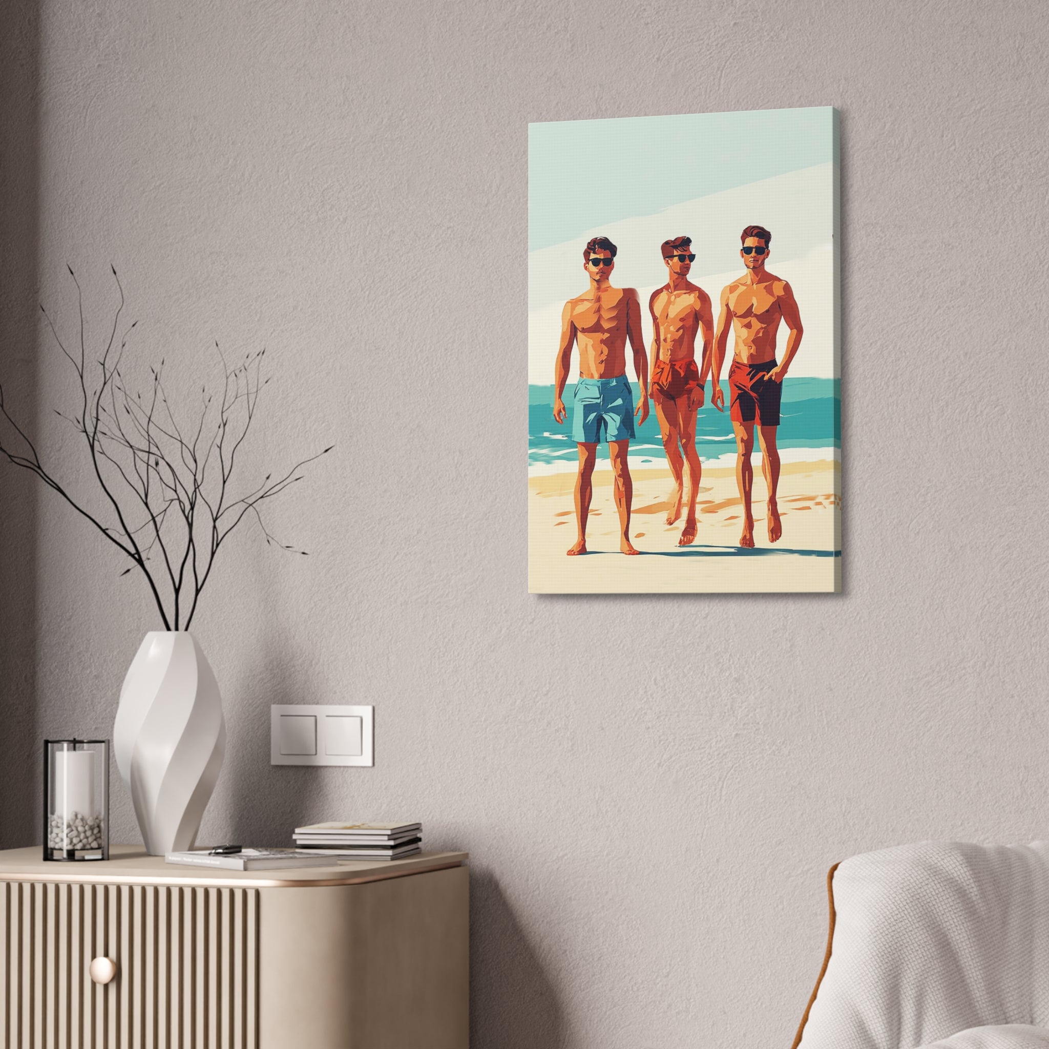 Boys at Beach Canvas Print – Vintage Summer Surf Art