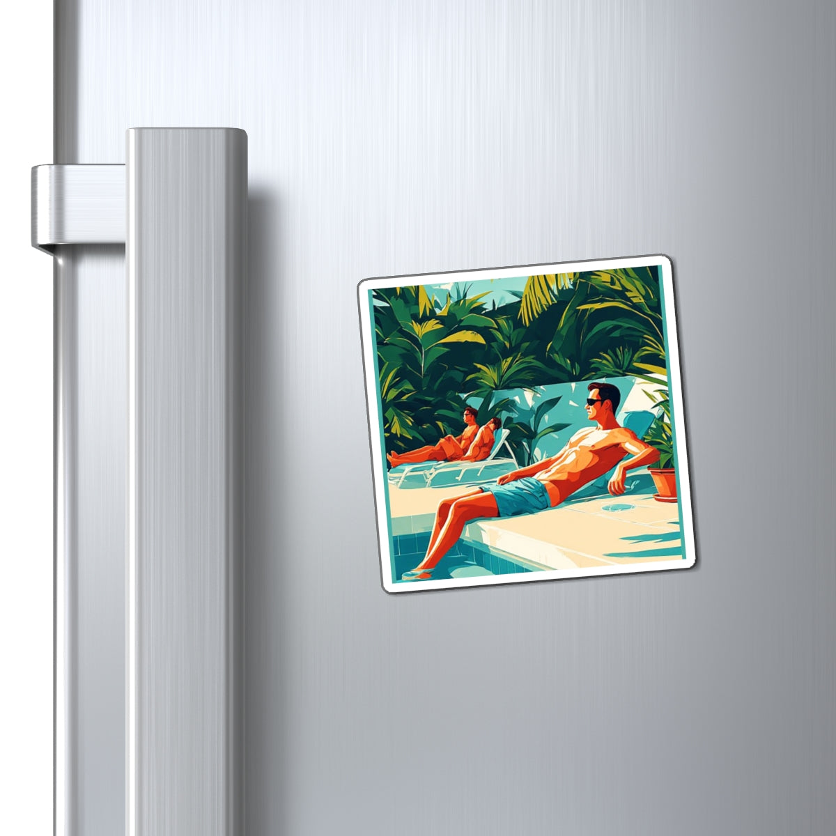 Retro Poolside Magnet — Vintage Summer Sunbathers Refrigerator Décor