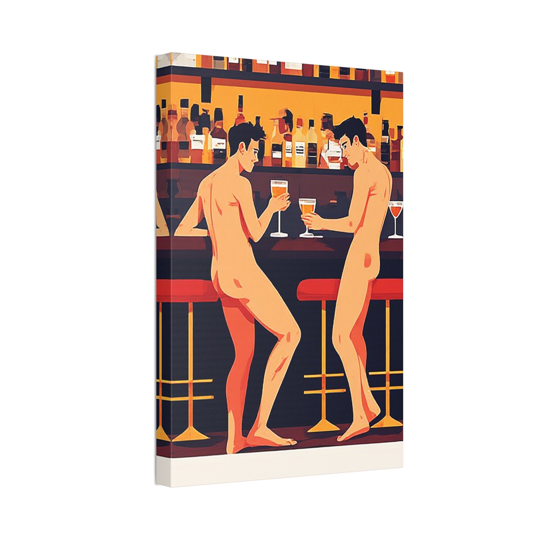 Naked Men at the Bar Canvas Stretched Art Print