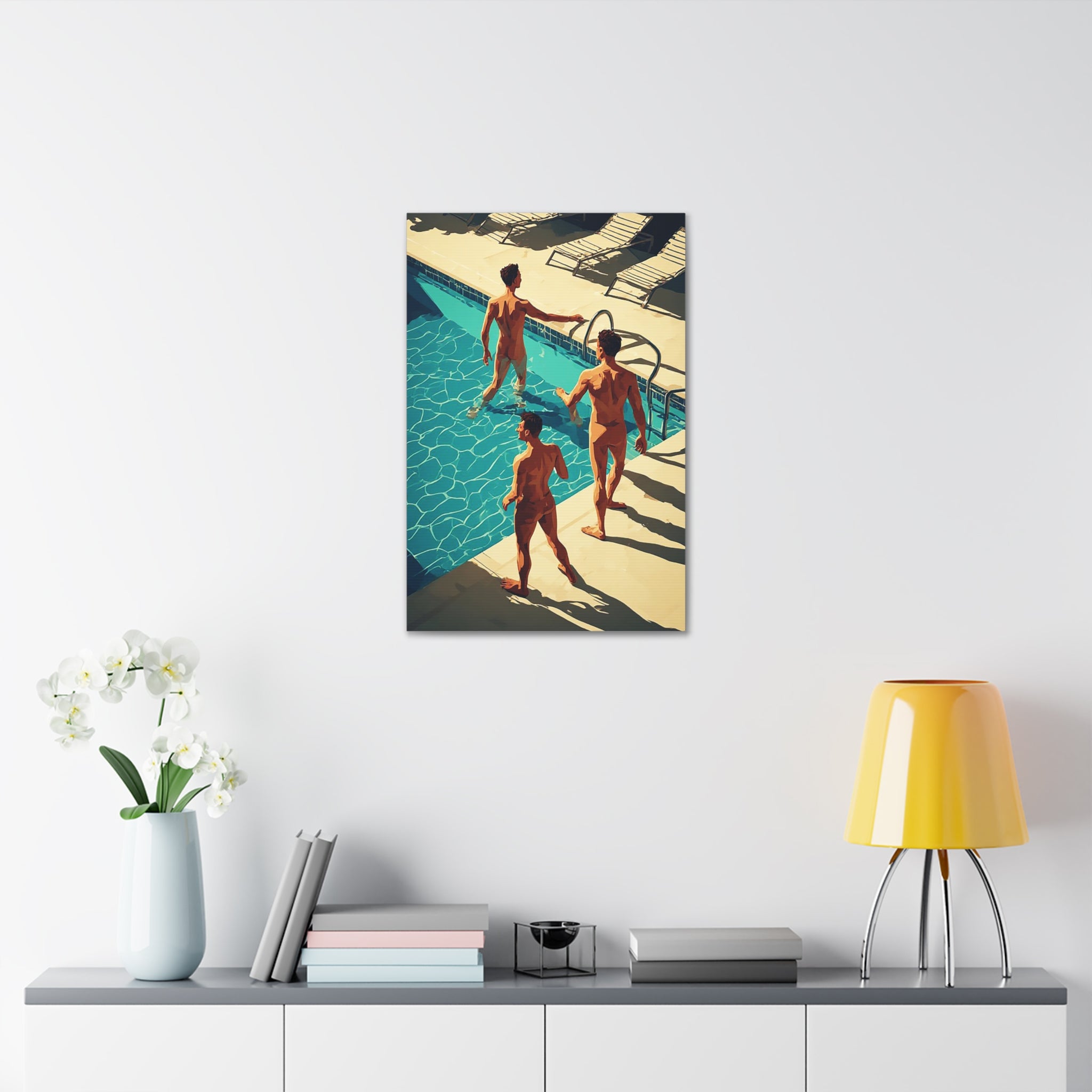 Retro Poolside Canvas Print — Midcentury Men by the Pool Stretched 1.5"