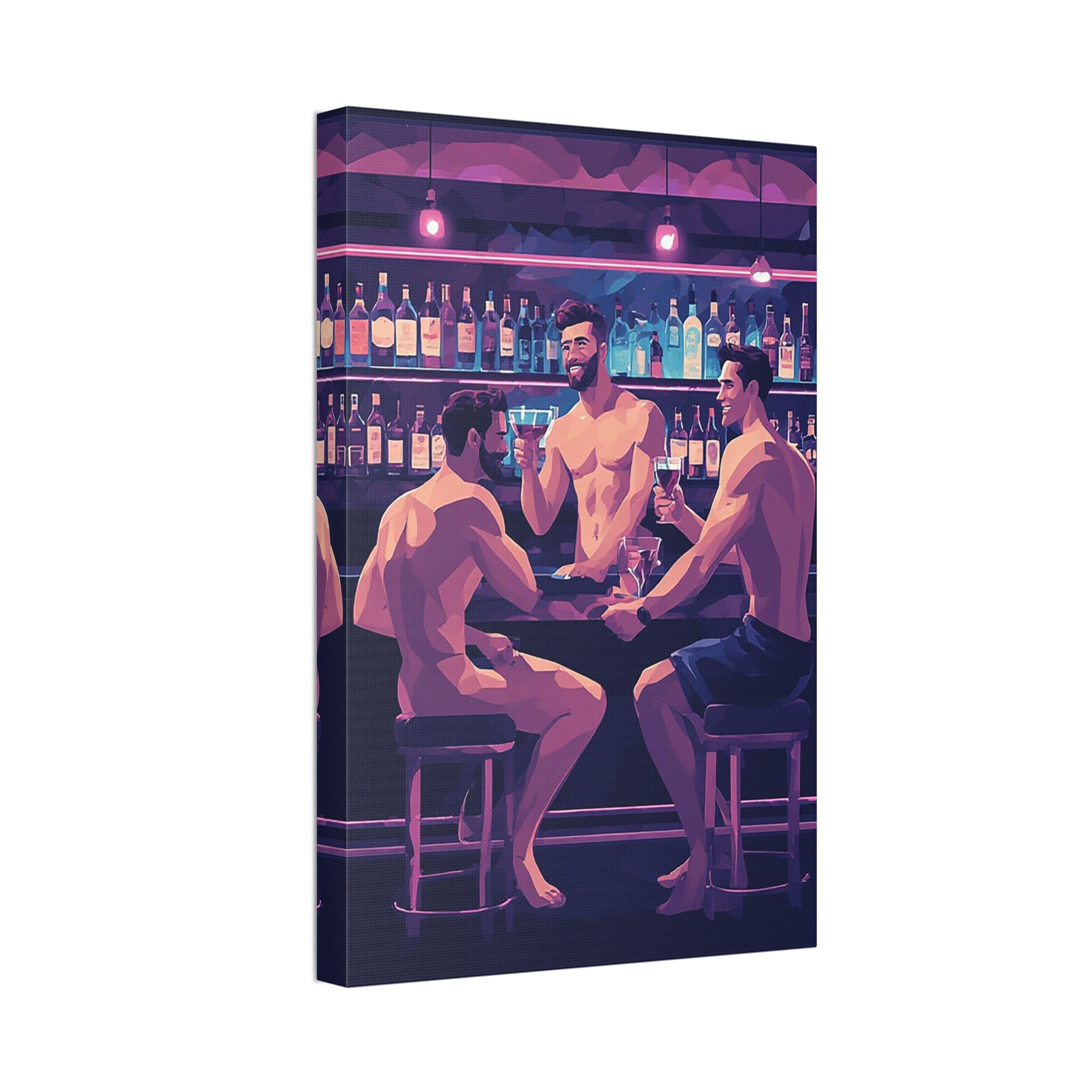 Naked Bartenders Canvas Print – Men at the Bar Stretched Wall Art