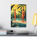 Poolside Fathers & Sons Canvas Print — Retro Summer Art