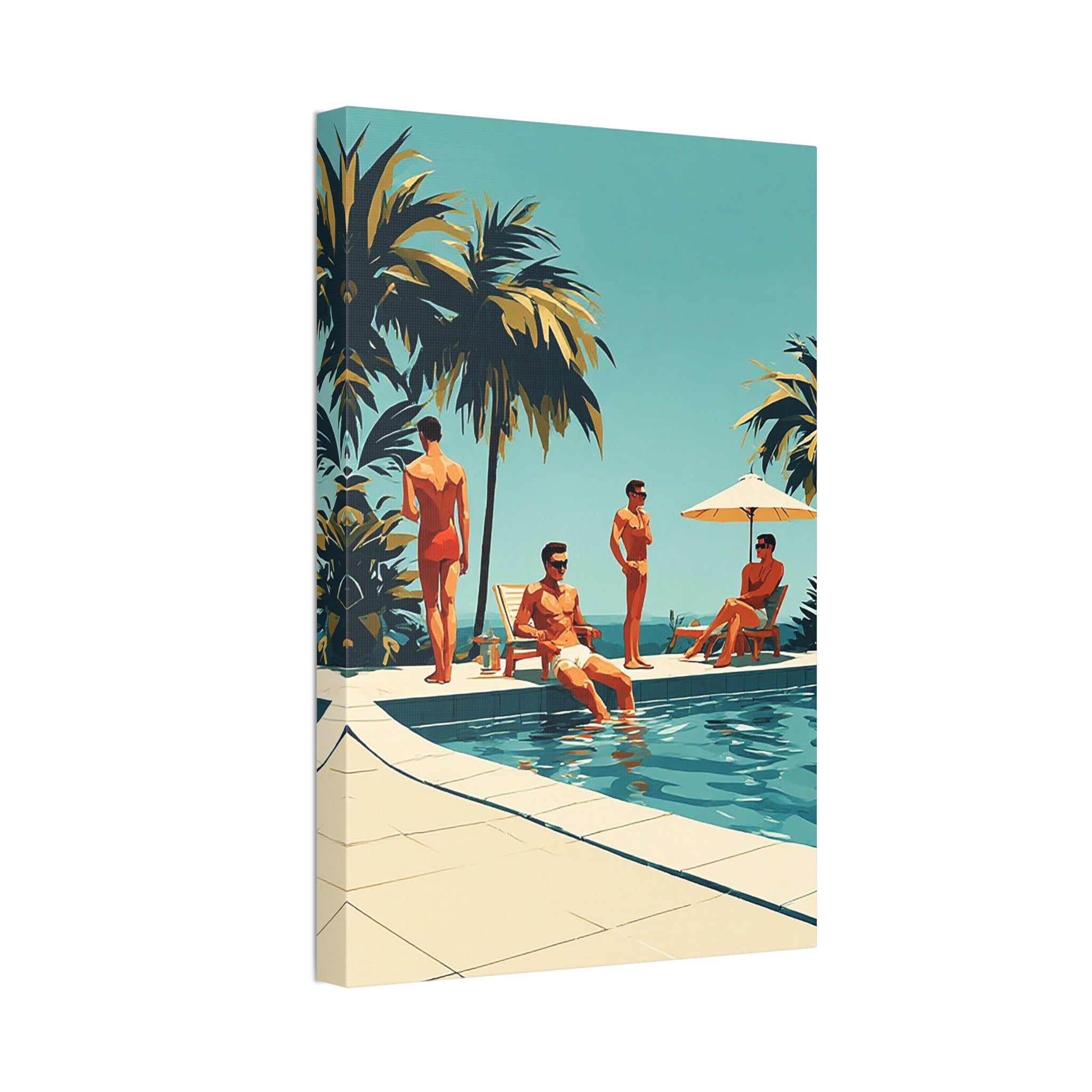 Vintage Poolside Canvas Wall Art — Retro Palm Trees & Sunbathers