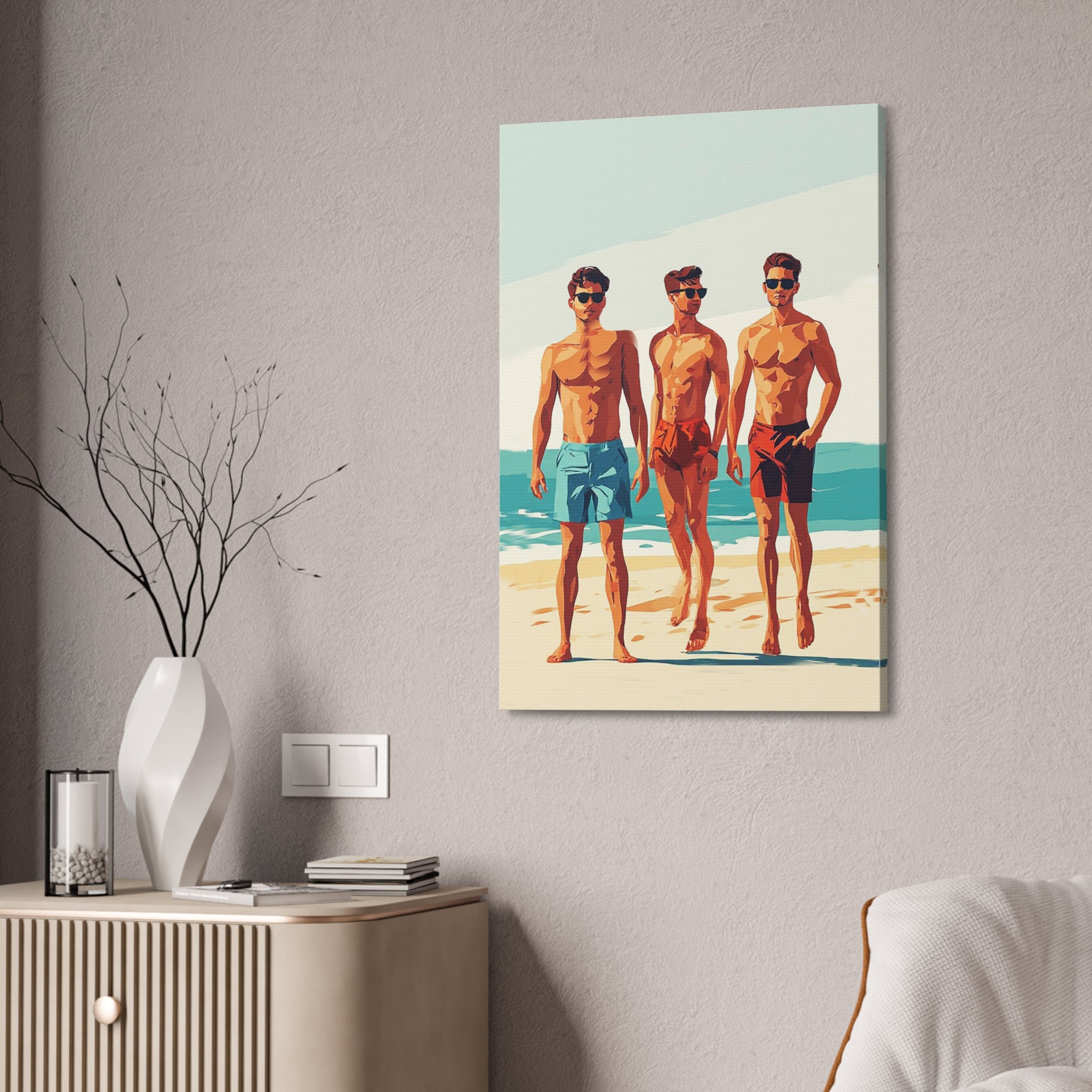 Boys at Beach Canvas Print – Vintage Summer Surf Art