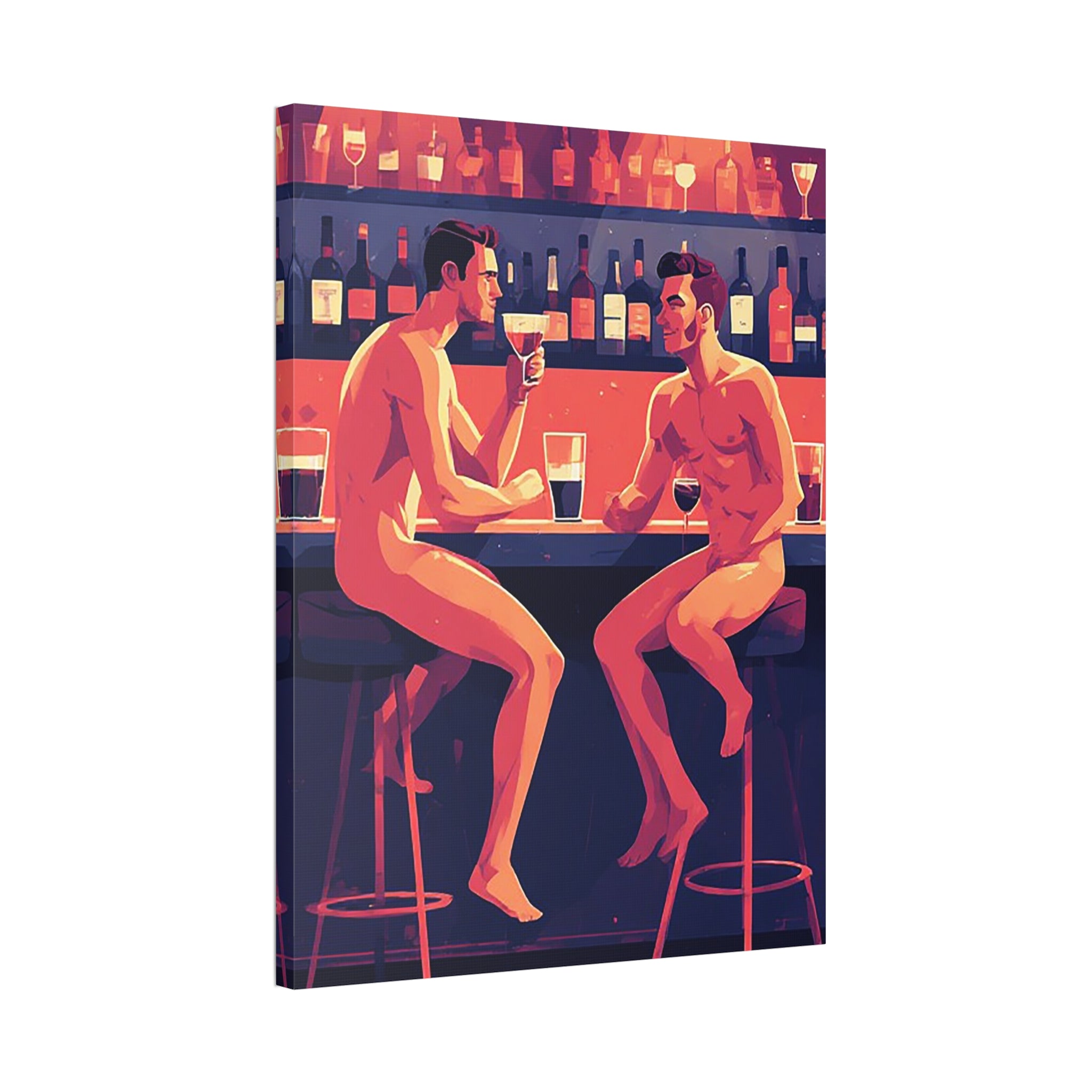 Canvas Print — Nude Men at Bar Illustration, Romantic Gay Art Decor