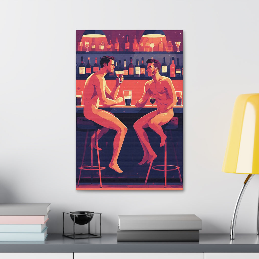 Canvas Print — Nude Men at Bar Illustration, Romantic Gay Art Decor