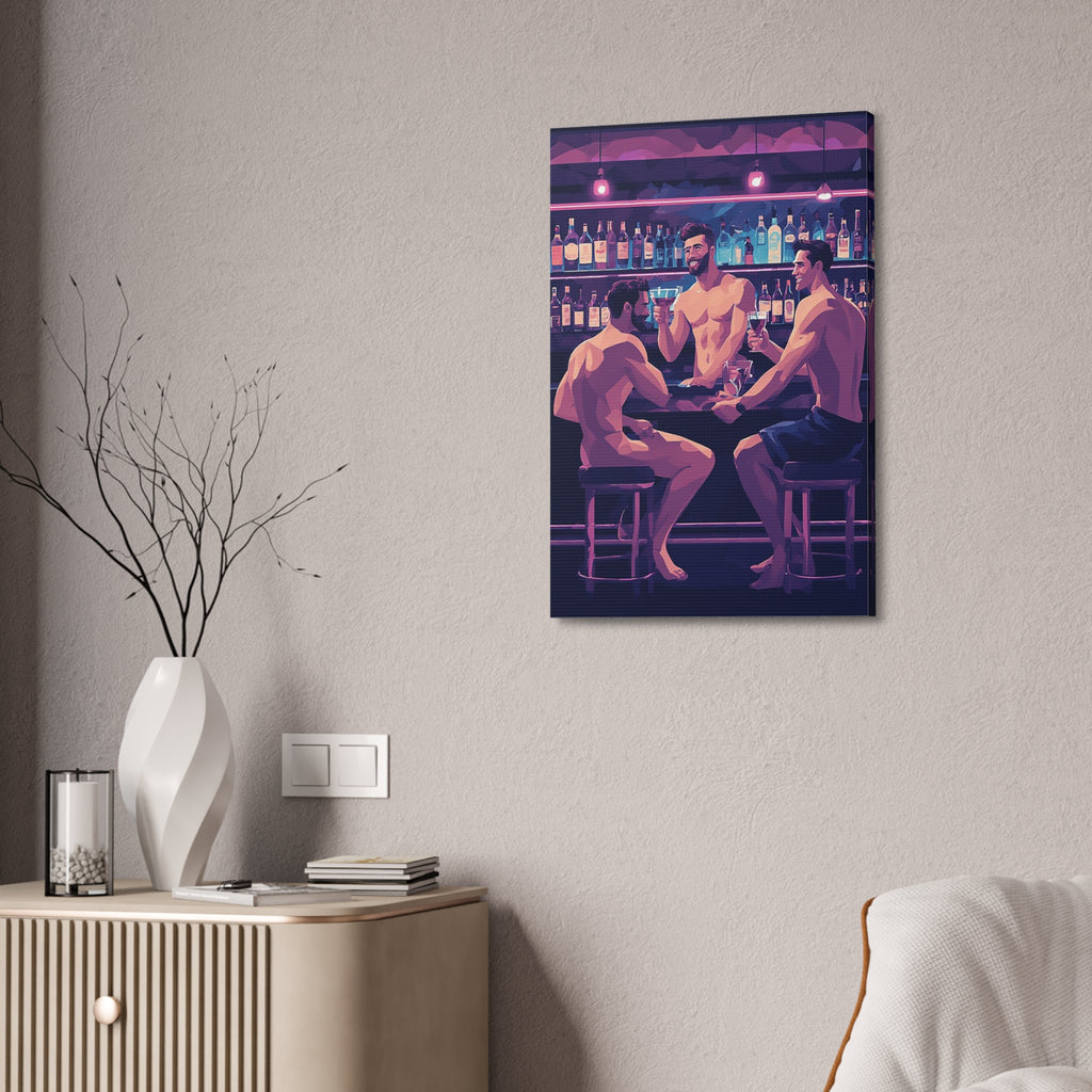Naked Bartenders Canvas Print – Men at the Bar Stretched Wall Art