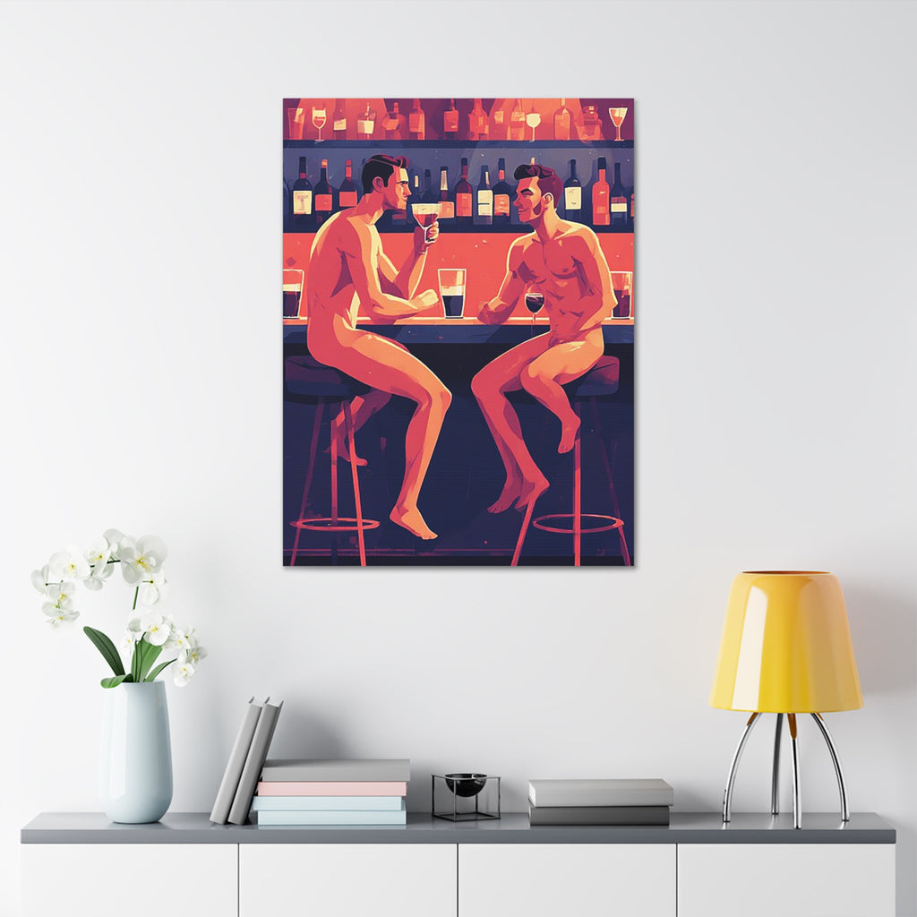 Canvas Print — Nude Men at Bar Illustration, Romantic Gay Art Decor