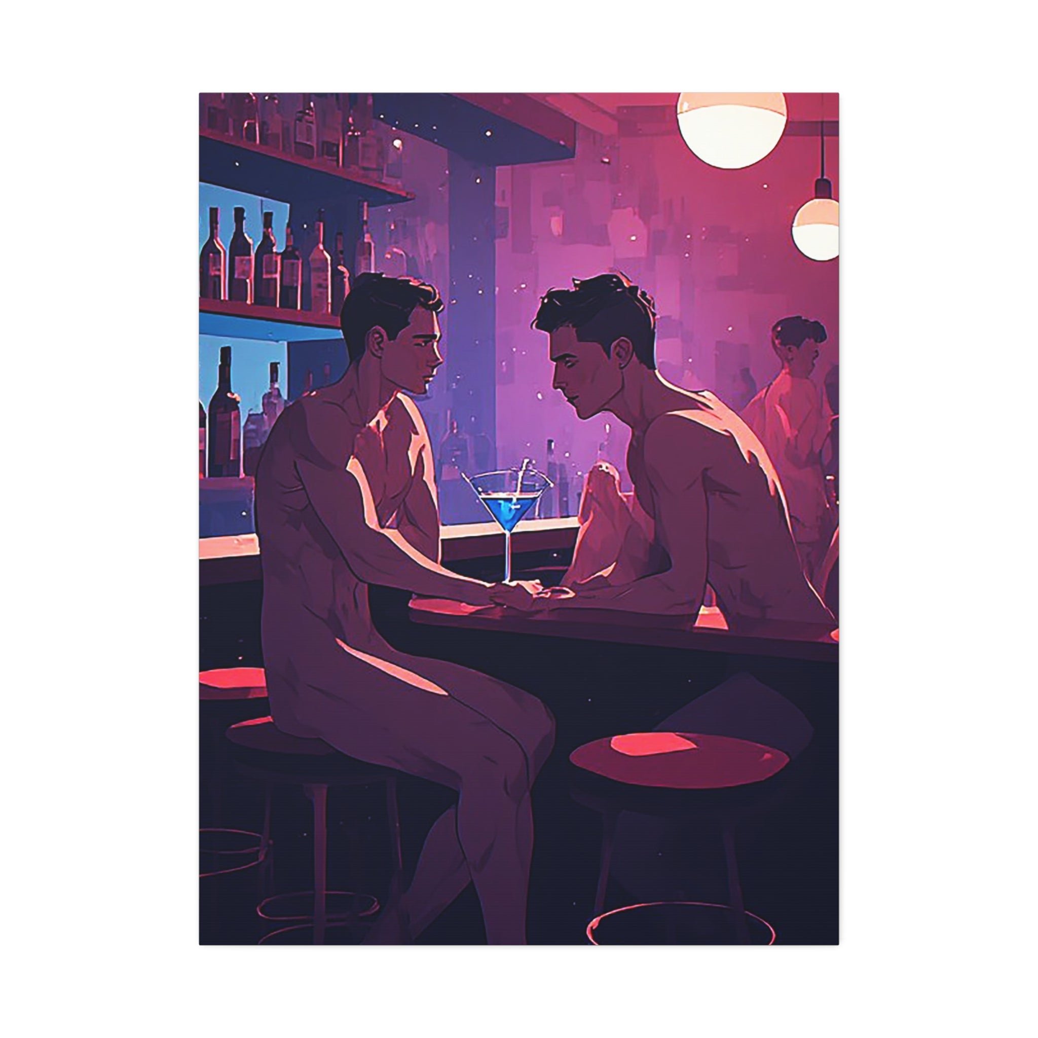 Canvas Print — Neon Bar Night: Intimate Two Men Art Print