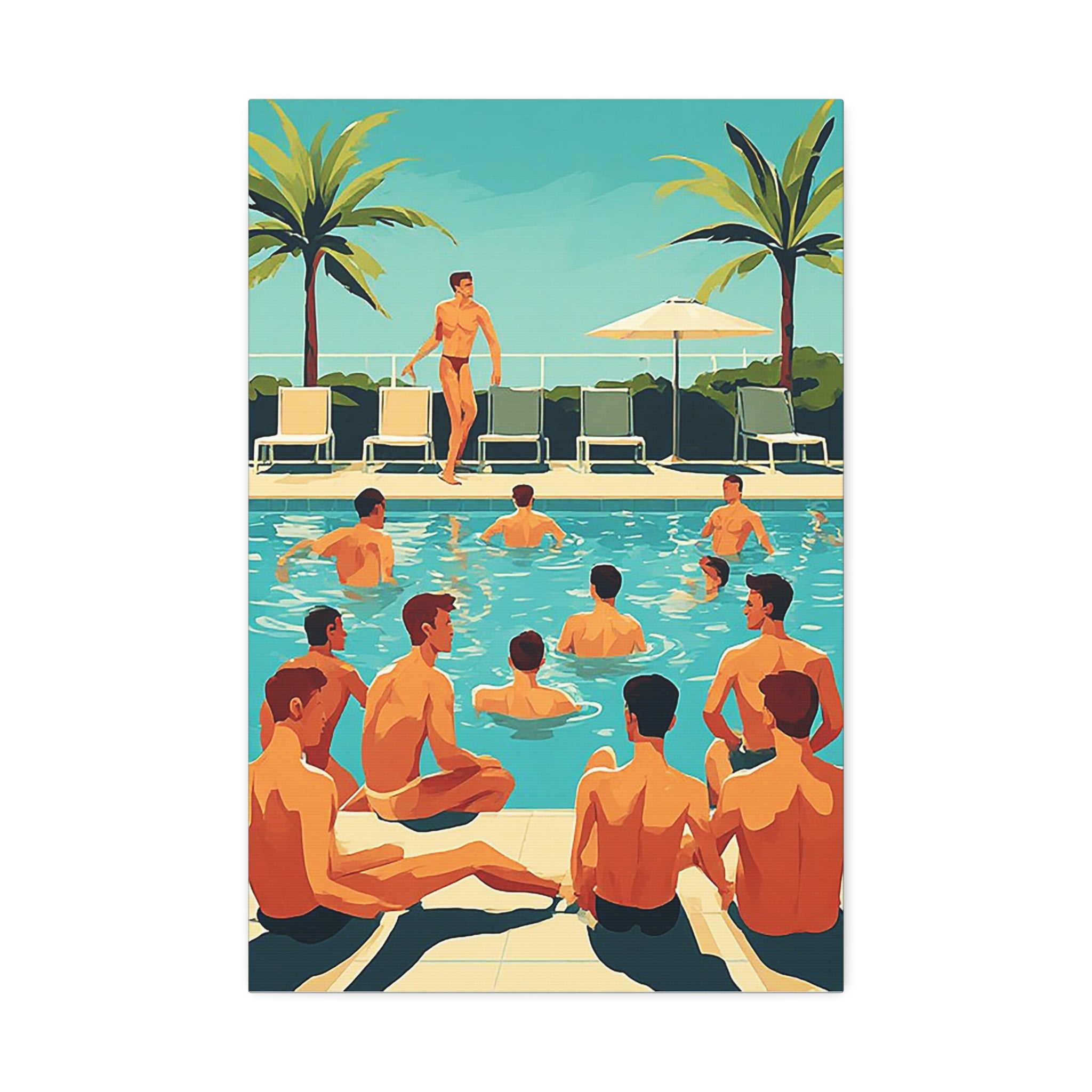 Poolside Men Canvas Print — Retro Swim Club Wall Art (Stretched Canvas 1.5")
