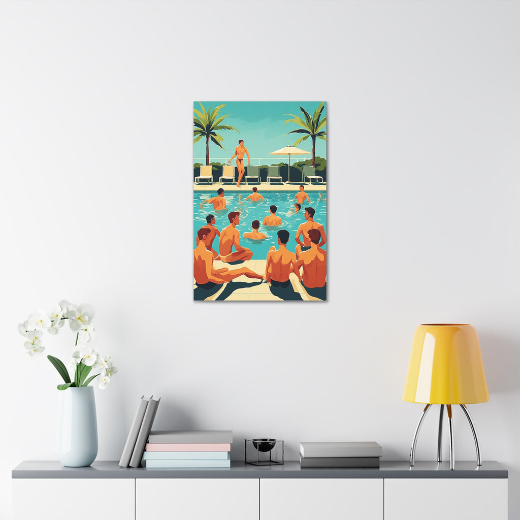 Poolside Men Canvas Print — Retro Swim Club Wall Art (Stretched Canvas 1.5")