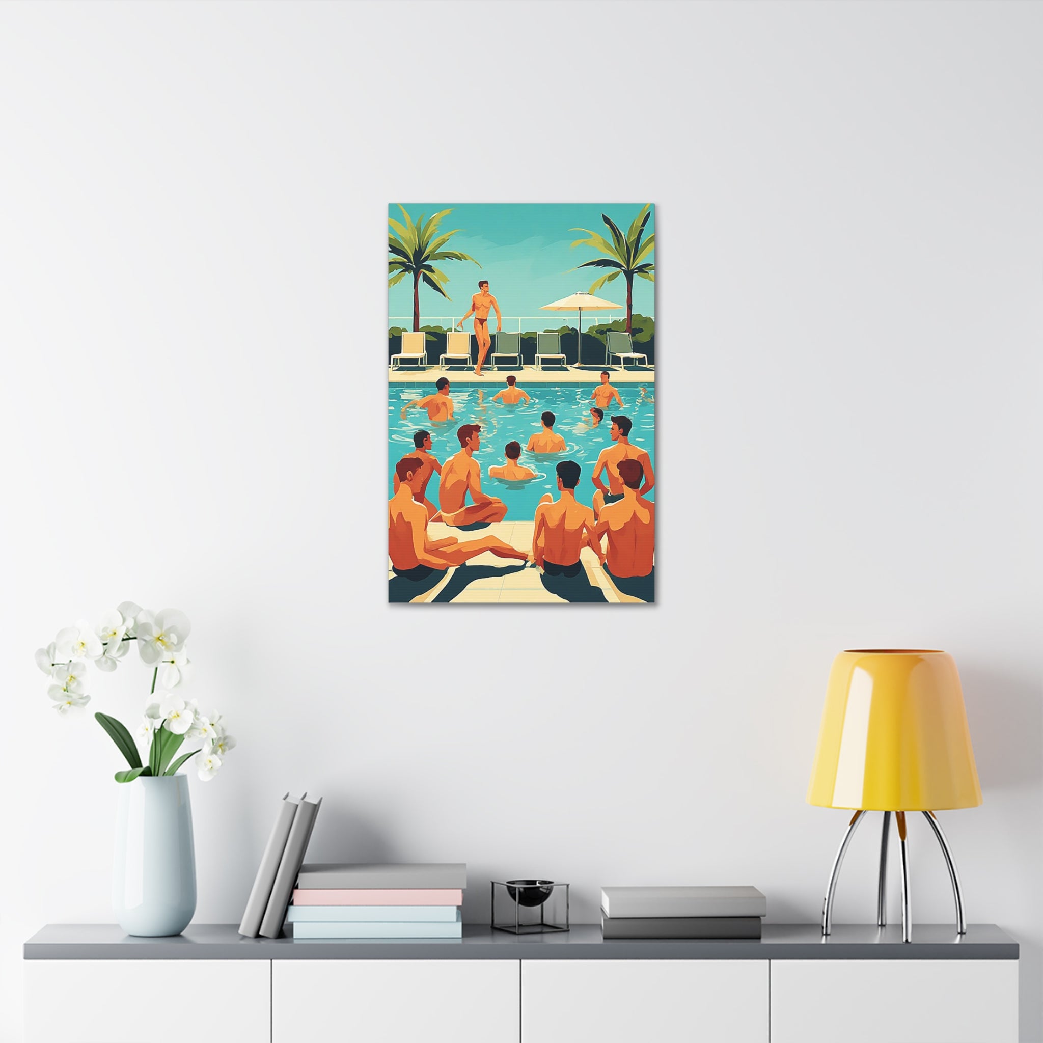 Poolside Men Canvas Print — Retro Swim Club Wall Art (Stretched Canvas 1.5")